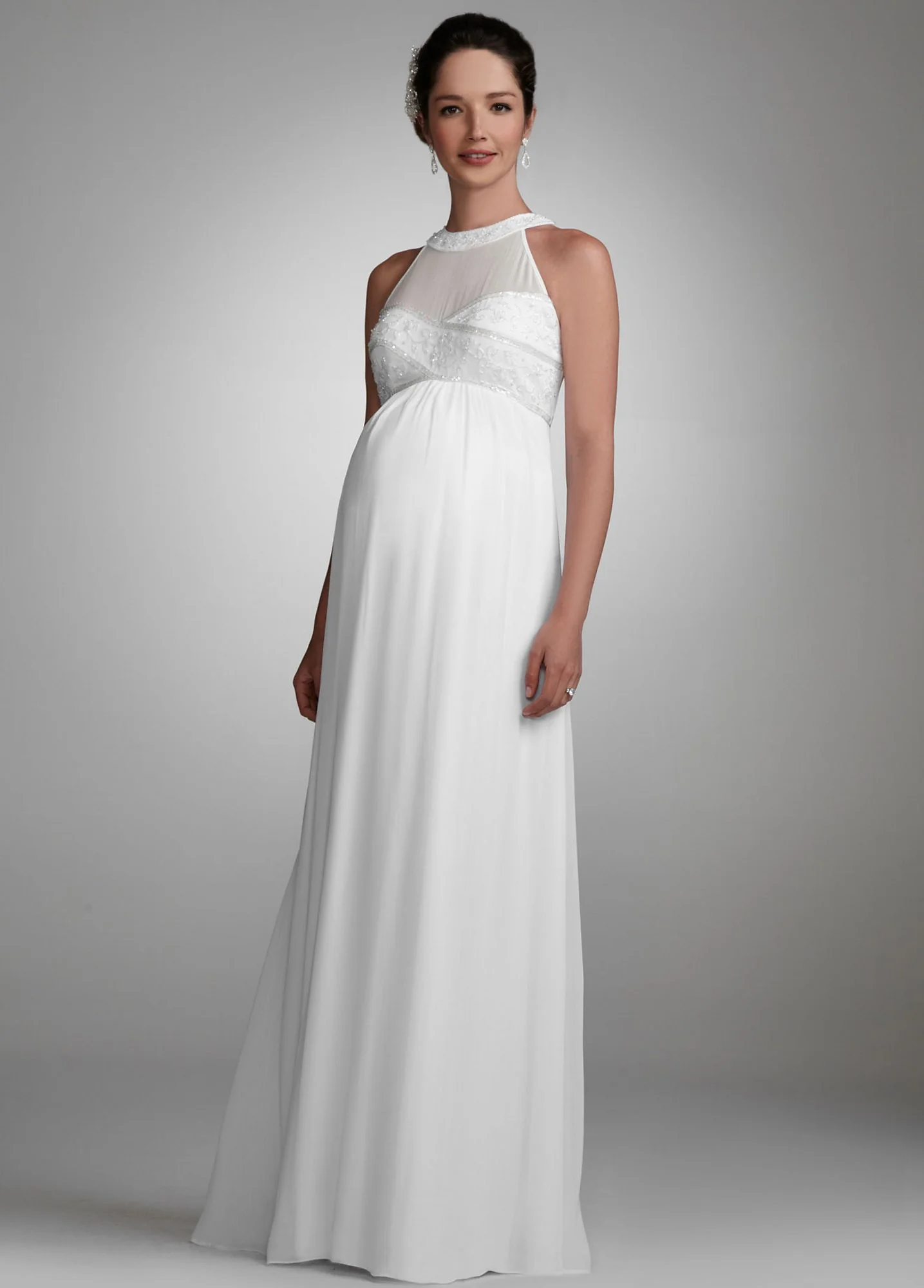 Chiffon Maternity Gown with Beaded Neckline