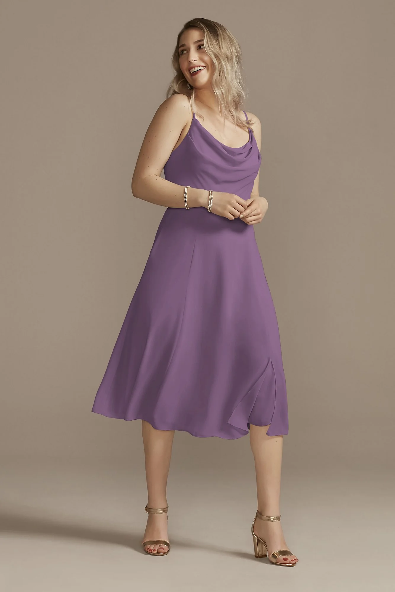 Chiffon Midi Cowl Neck Dress - Image 17