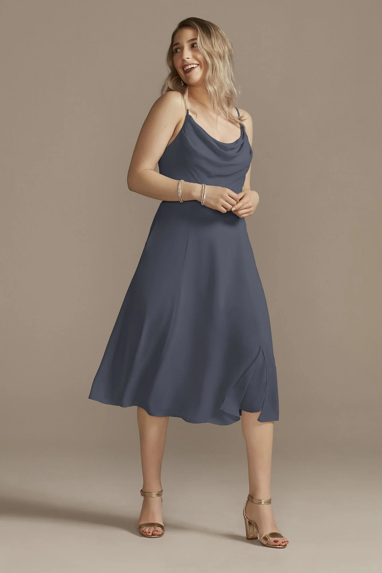 Chiffon Midi Cowl Neck Dress - Image 25