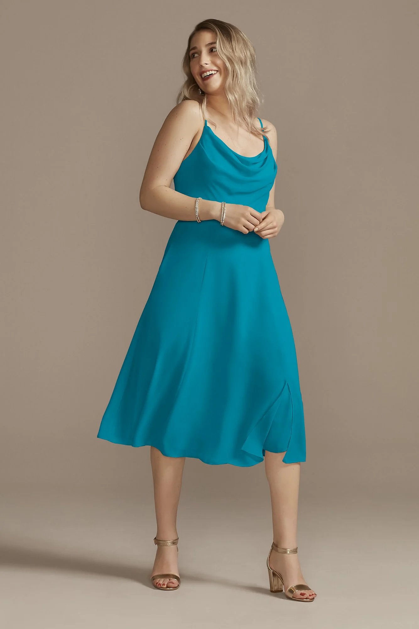 Chiffon Midi Cowl Neck Dress - Image 28