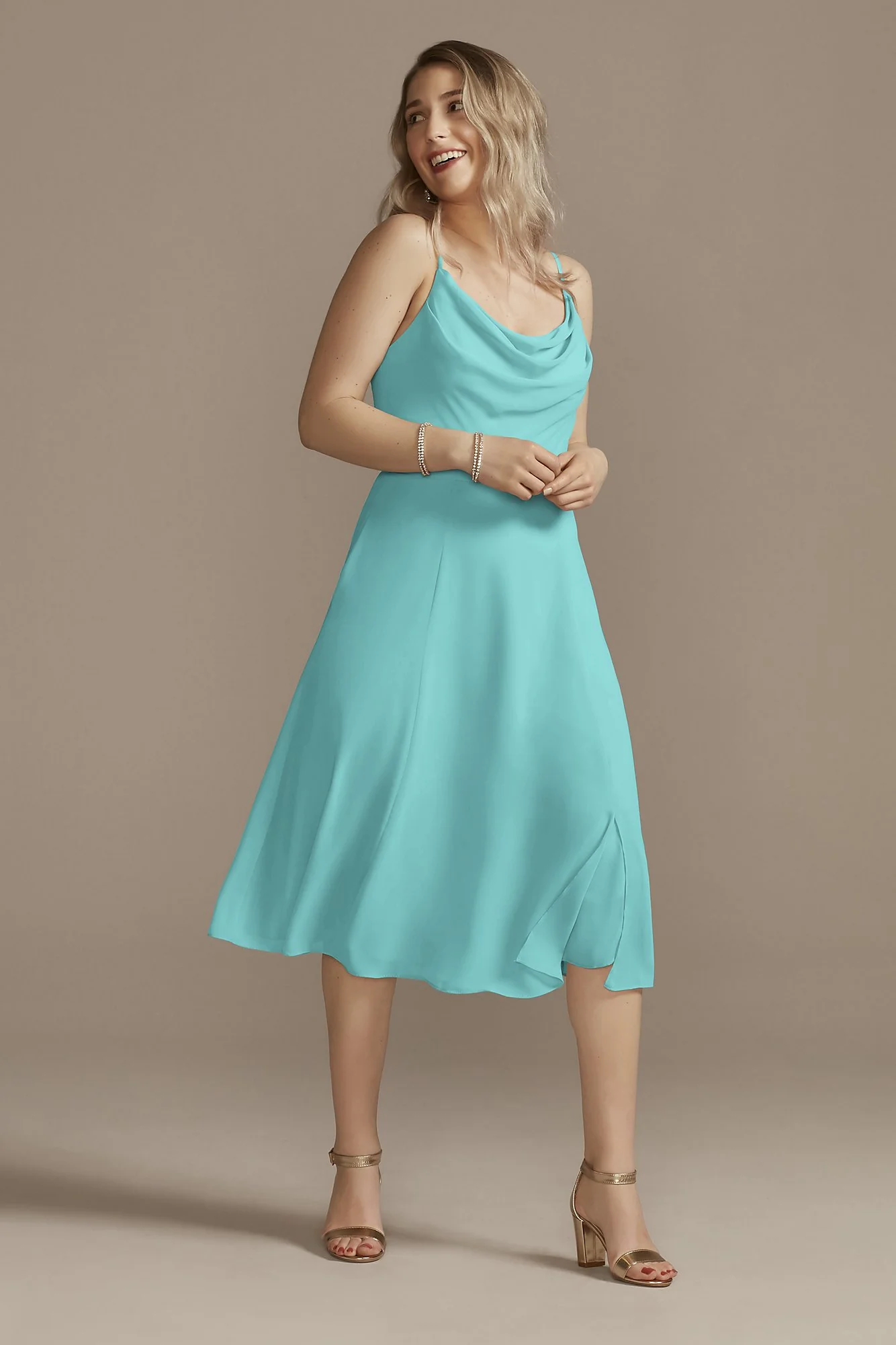 Chiffon Midi Cowl Neck Dress - Image 30