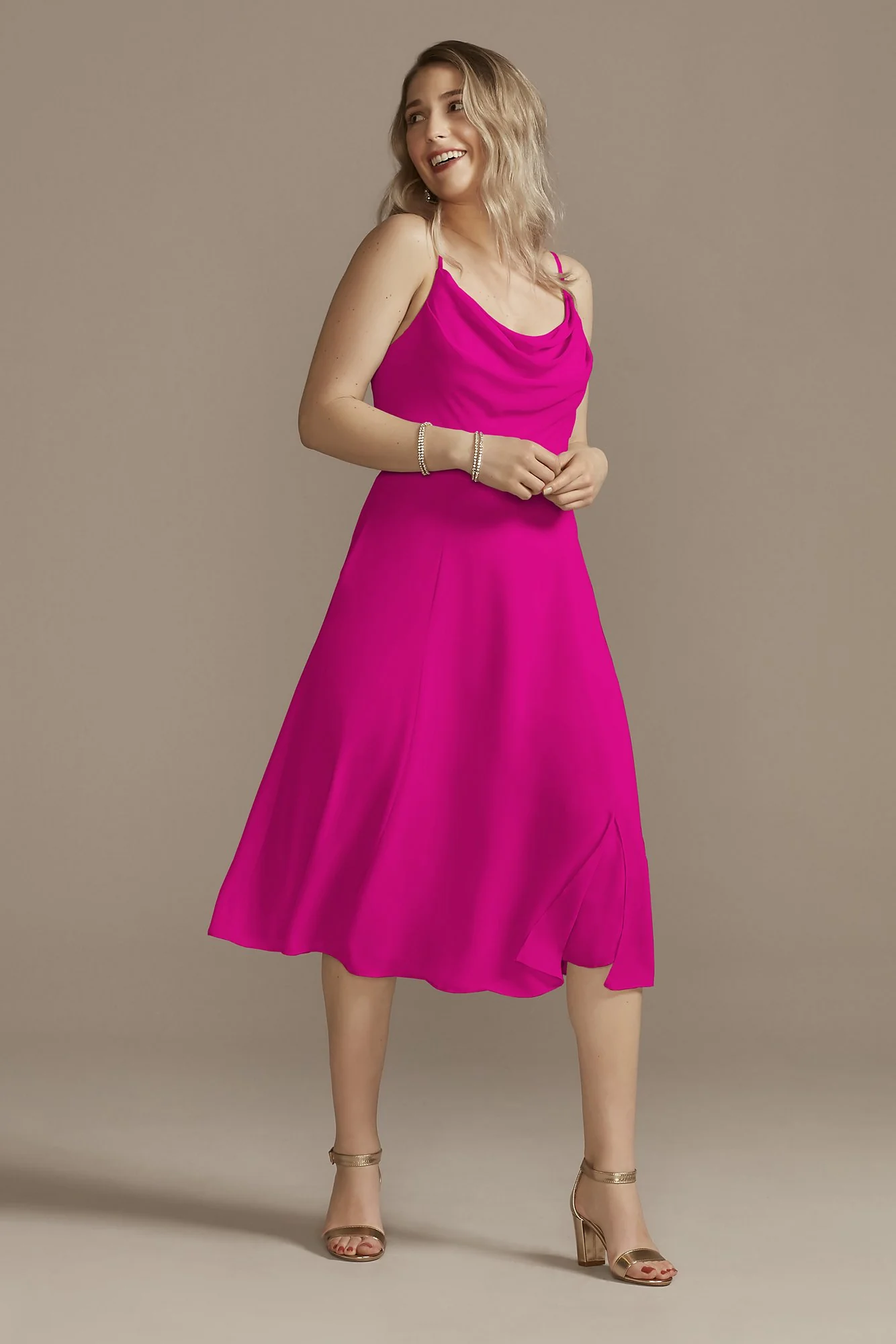 Chiffon Midi Cowl Neck Dress - Image 34