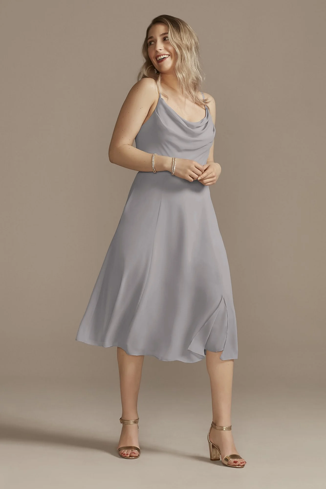 Chiffon Midi Cowl Neck Dress - Image 35