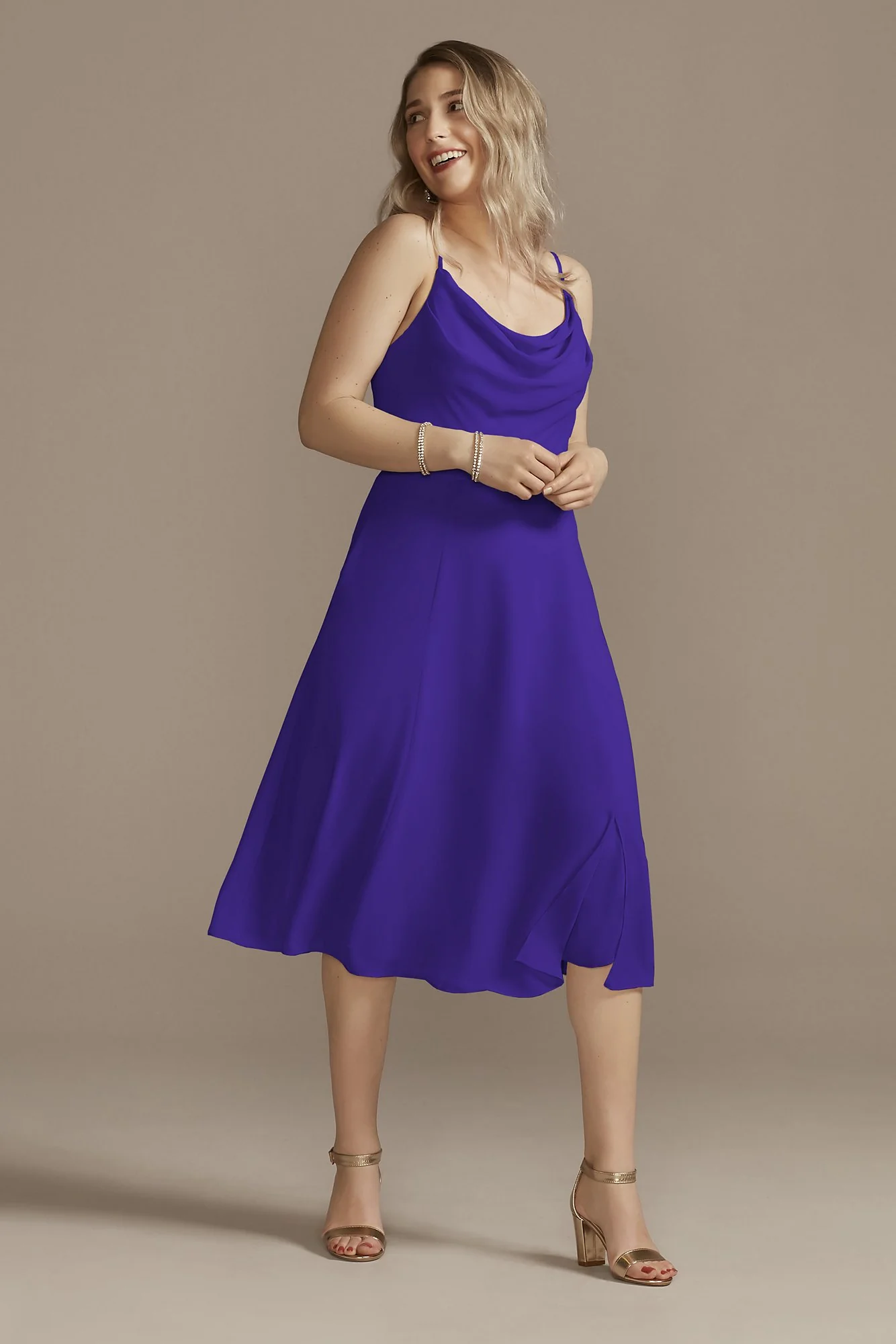 Chiffon Midi Cowl Neck Dress - Image 37