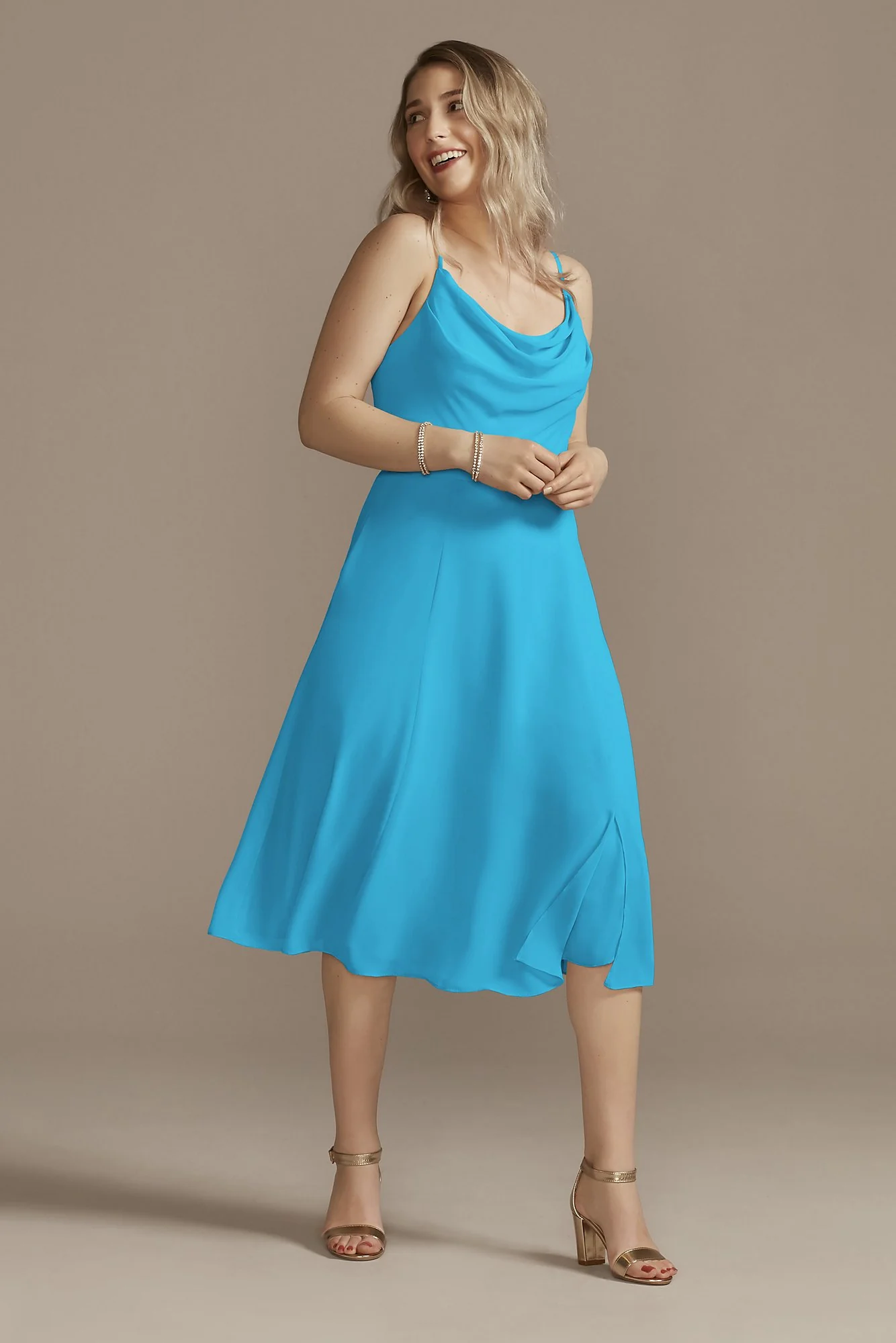 Chiffon Midi Cowl Neck Dress - Image 40