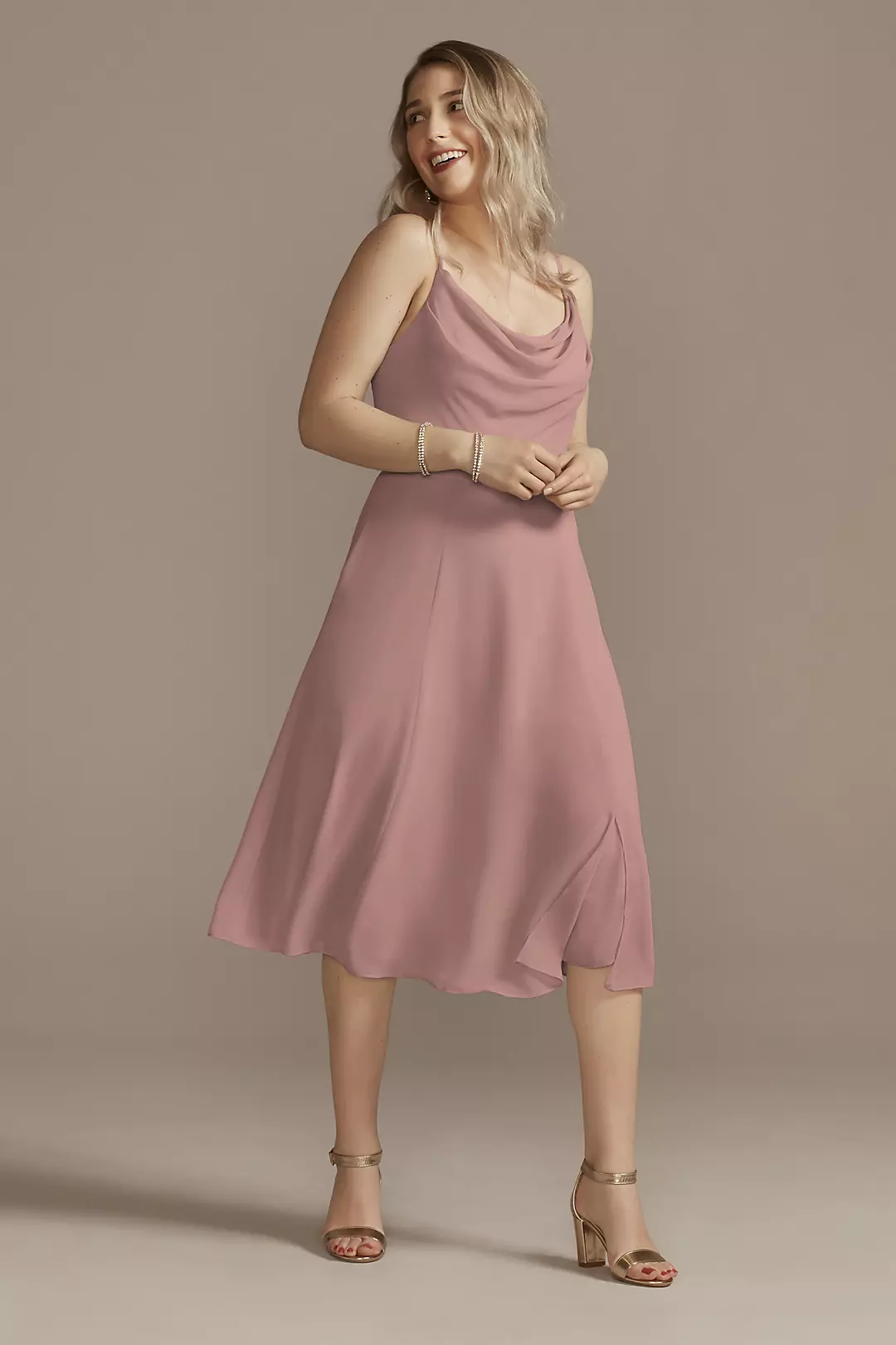 Chiffon Midi Cowl Neck Dress - Image 44