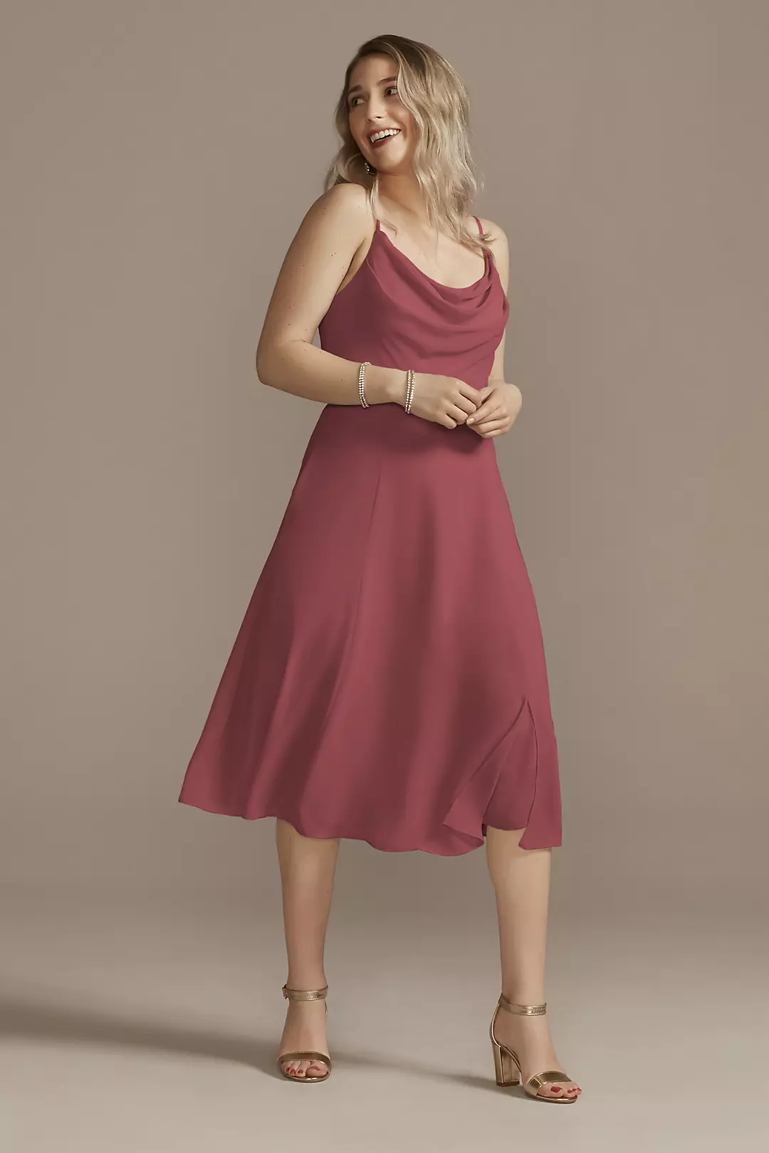 Chiffon Midi Cowl Neck Dress - Image 48