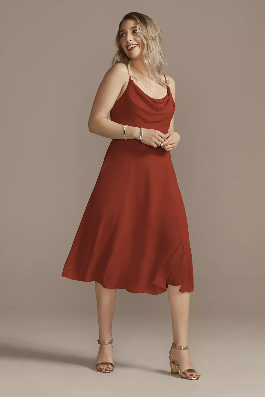 Chiffon Midi Cowl Neck Dress - Image 49
