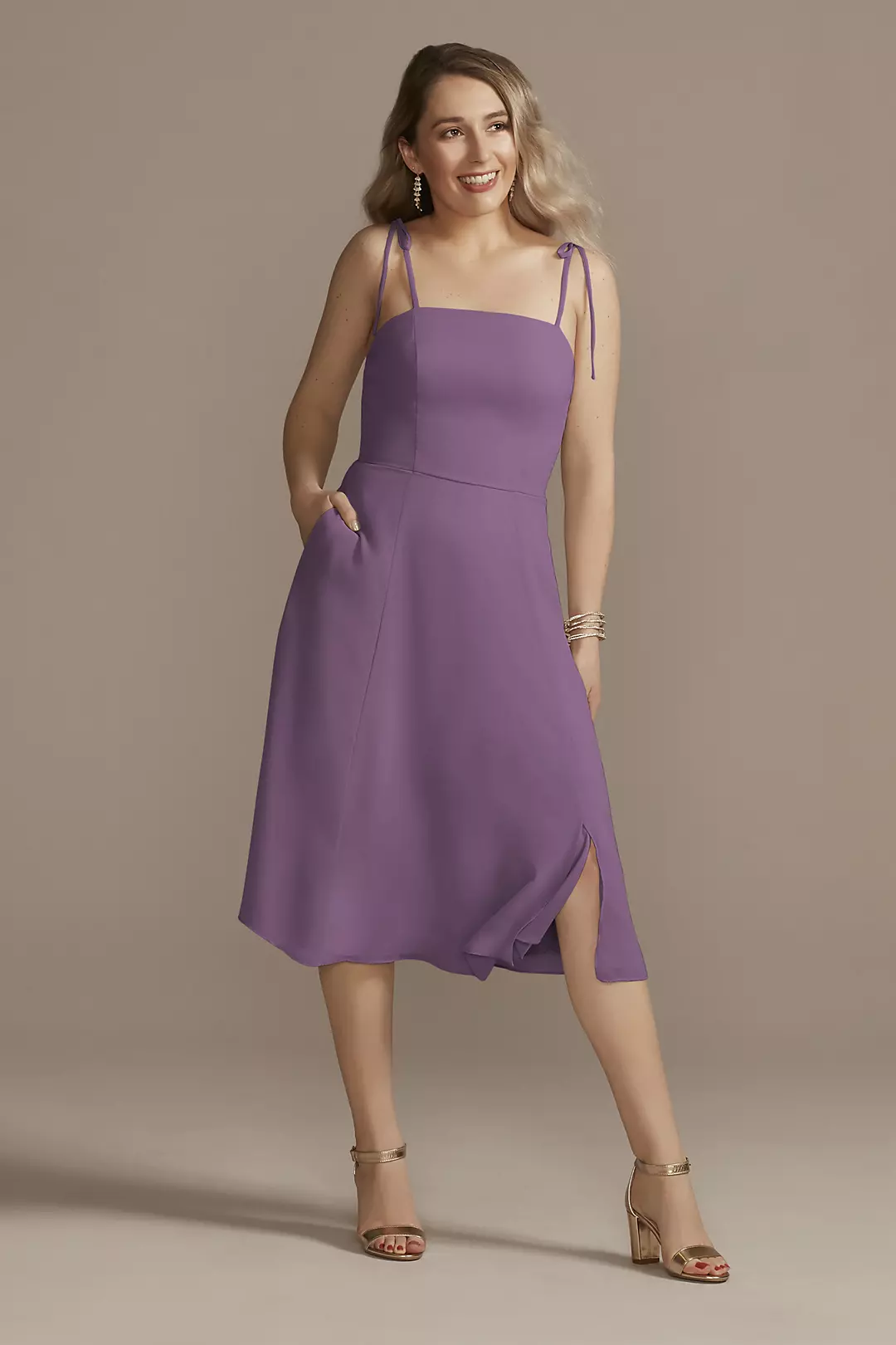 Chiffon Midi Spaghetti Strap Bridesmaid Dress - Image 11