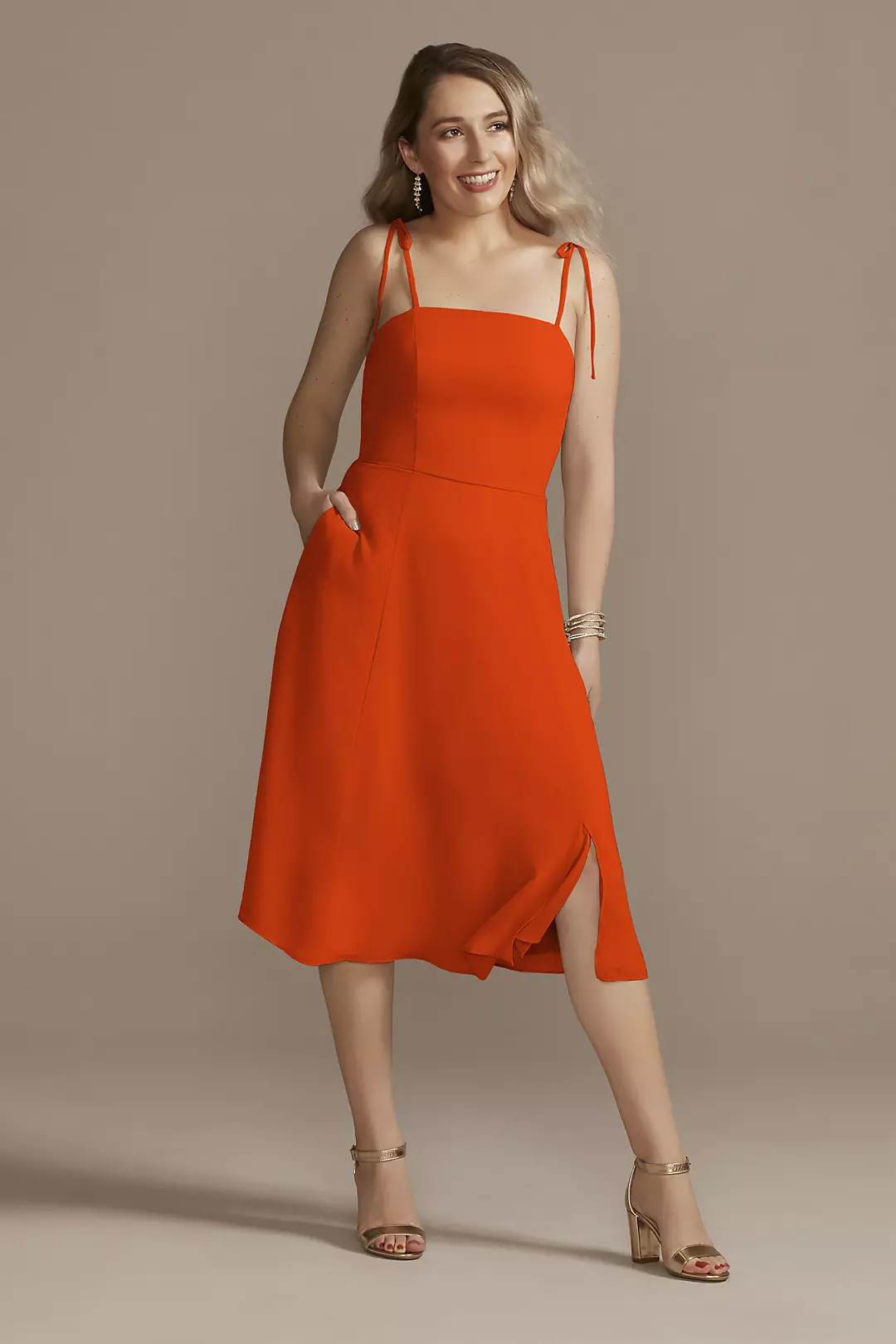 Chiffon Midi Spaghetti Strap Bridesmaid Dress - Image 13