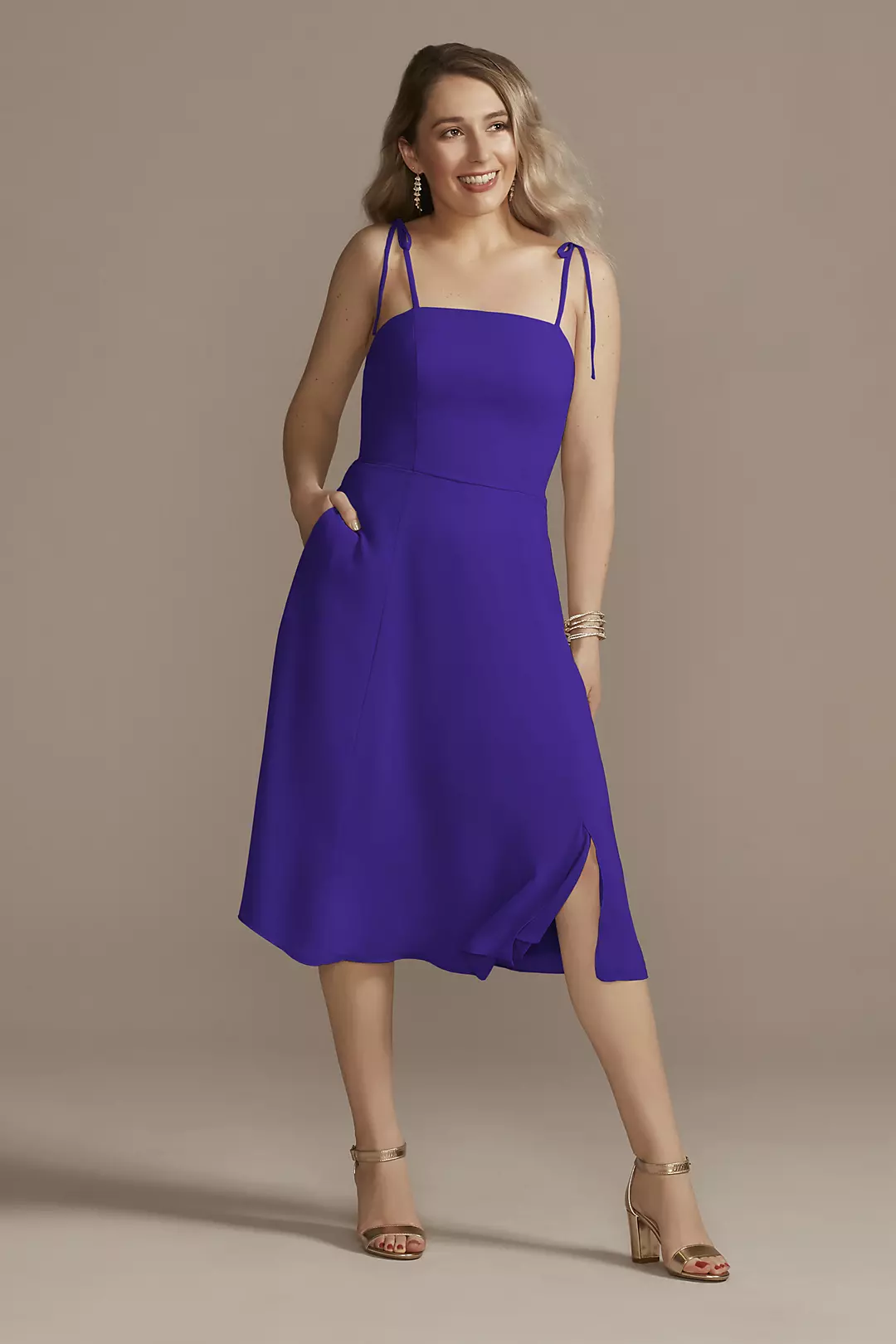 Chiffon Midi Spaghetti Strap Bridesmaid Dress - Image 14