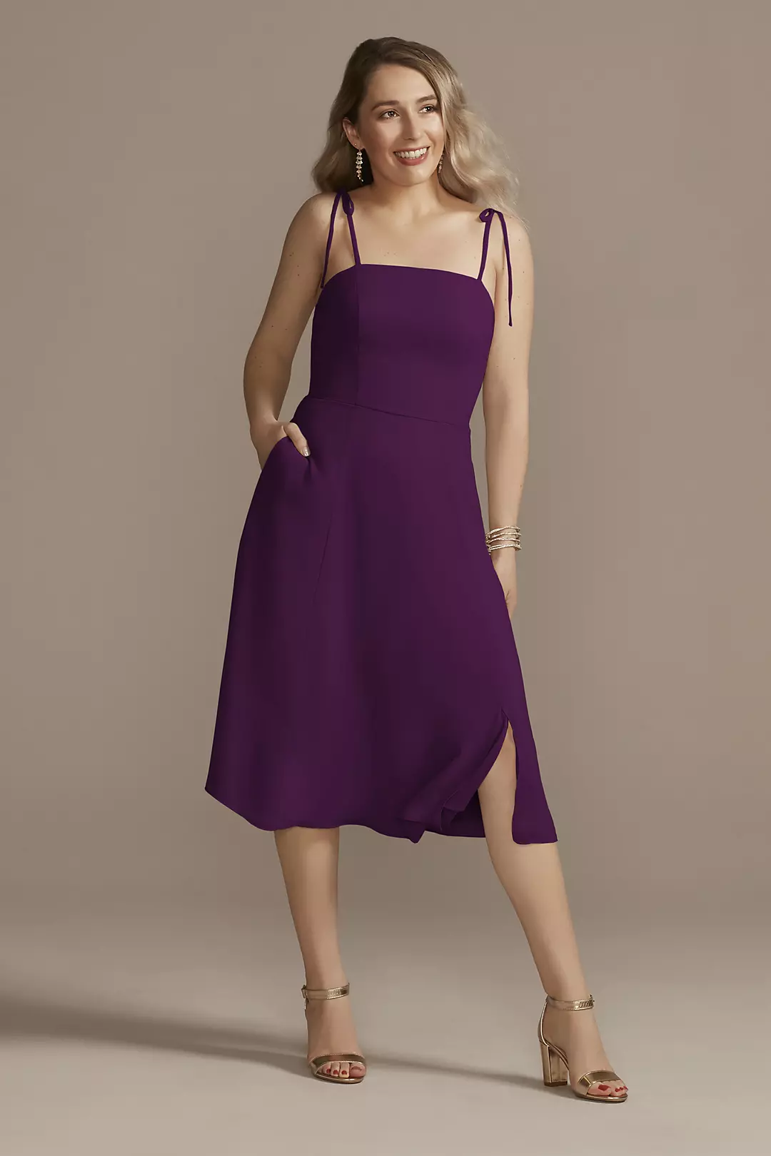 Chiffon Midi Spaghetti Strap Bridesmaid Dress - Image 15