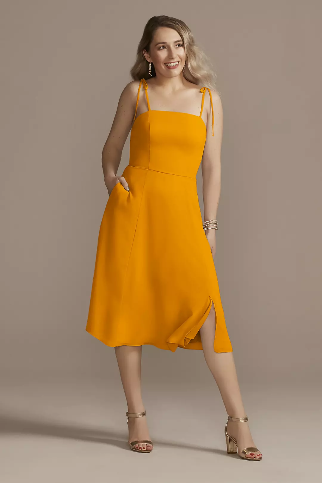 Chiffon Midi Spaghetti Strap Bridesmaid Dress - Image 19