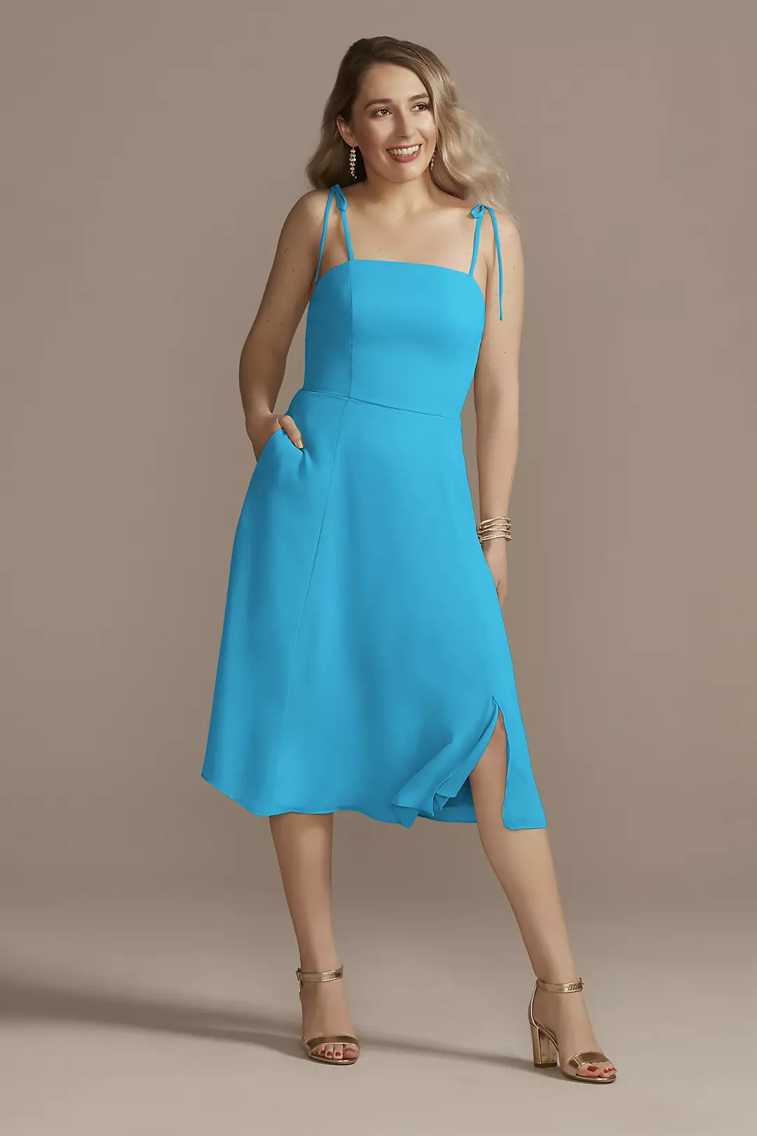 Chiffon Midi Spaghetti Strap Bridesmaid Dress - Image 20