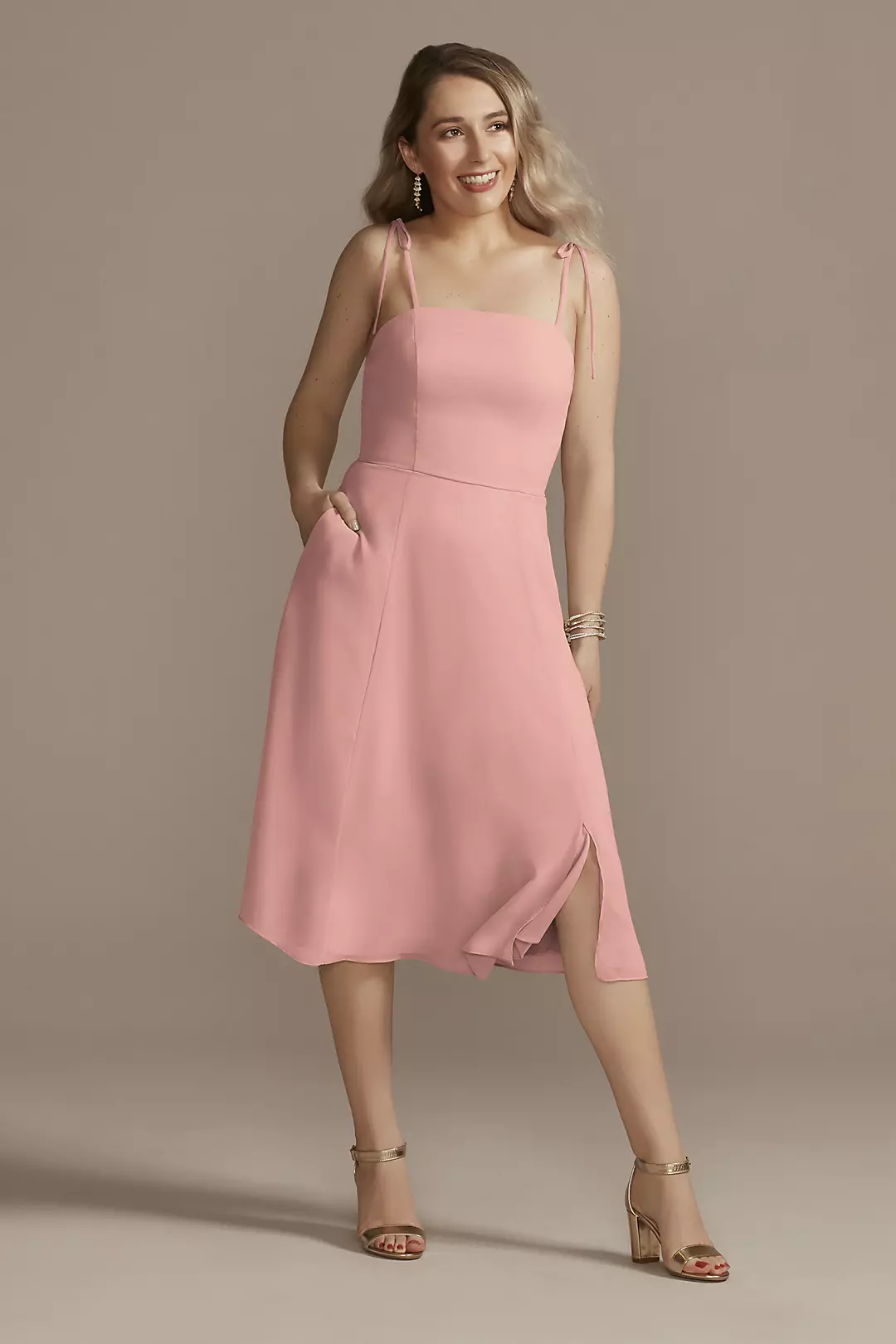 Chiffon Midi Spaghetti Strap Bridesmaid Dress - Image 21