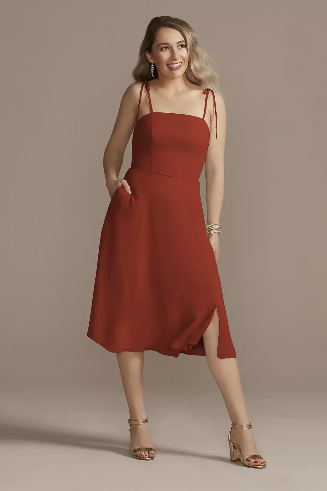 Chiffon Midi Spaghetti Strap Bridesmaid Dress - Image 22