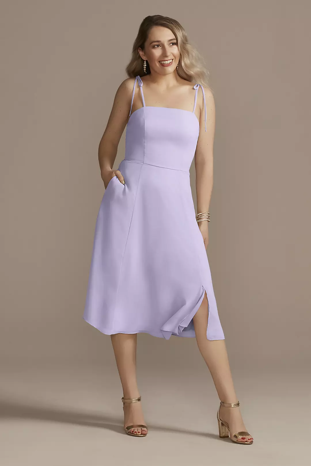 Chiffon Midi Spaghetti Strap Bridesmaid Dress - Image 23