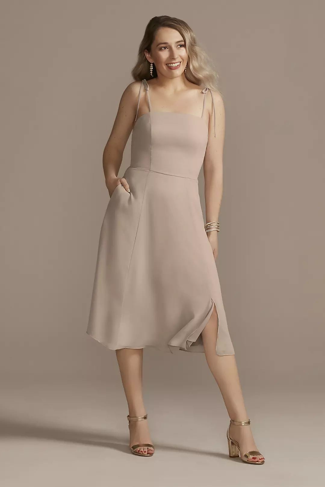 Chiffon Midi Spaghetti Strap Bridesmaid Dress - Image 24