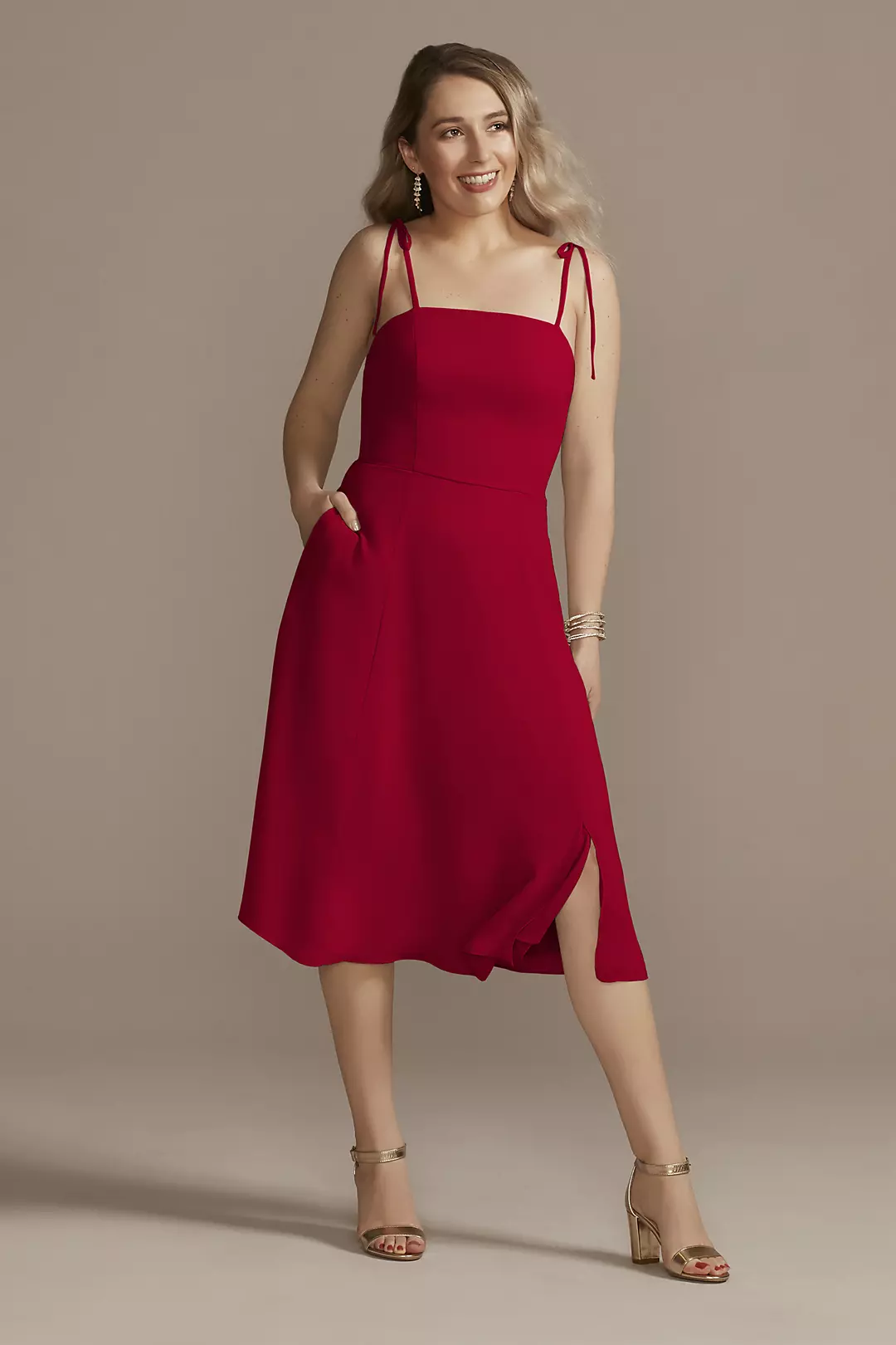 Chiffon Midi Spaghetti Strap Bridesmaid Dress - Image 26