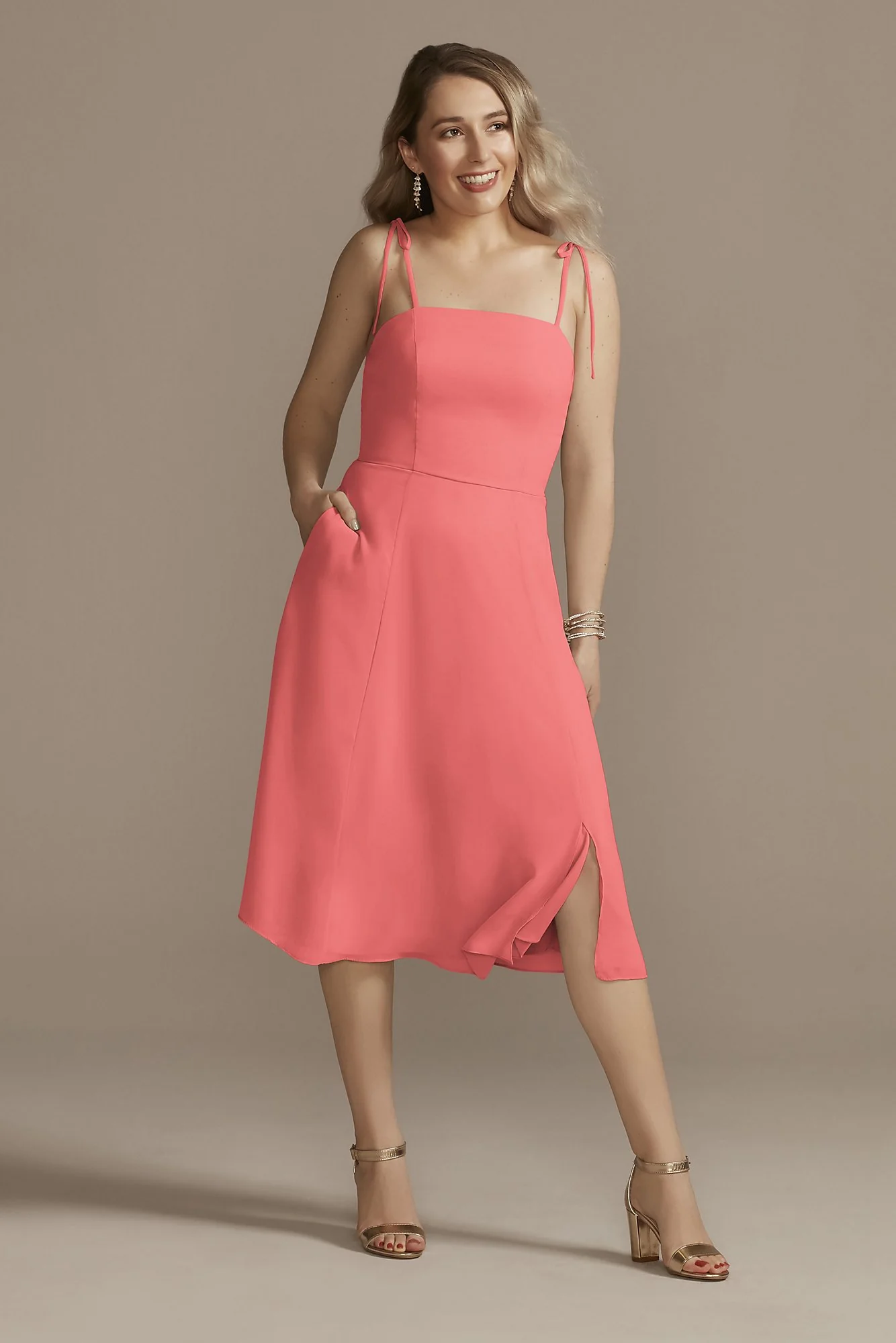 Chiffon Midi Spaghetti Strap Bridesmaid Dress - Image 5
