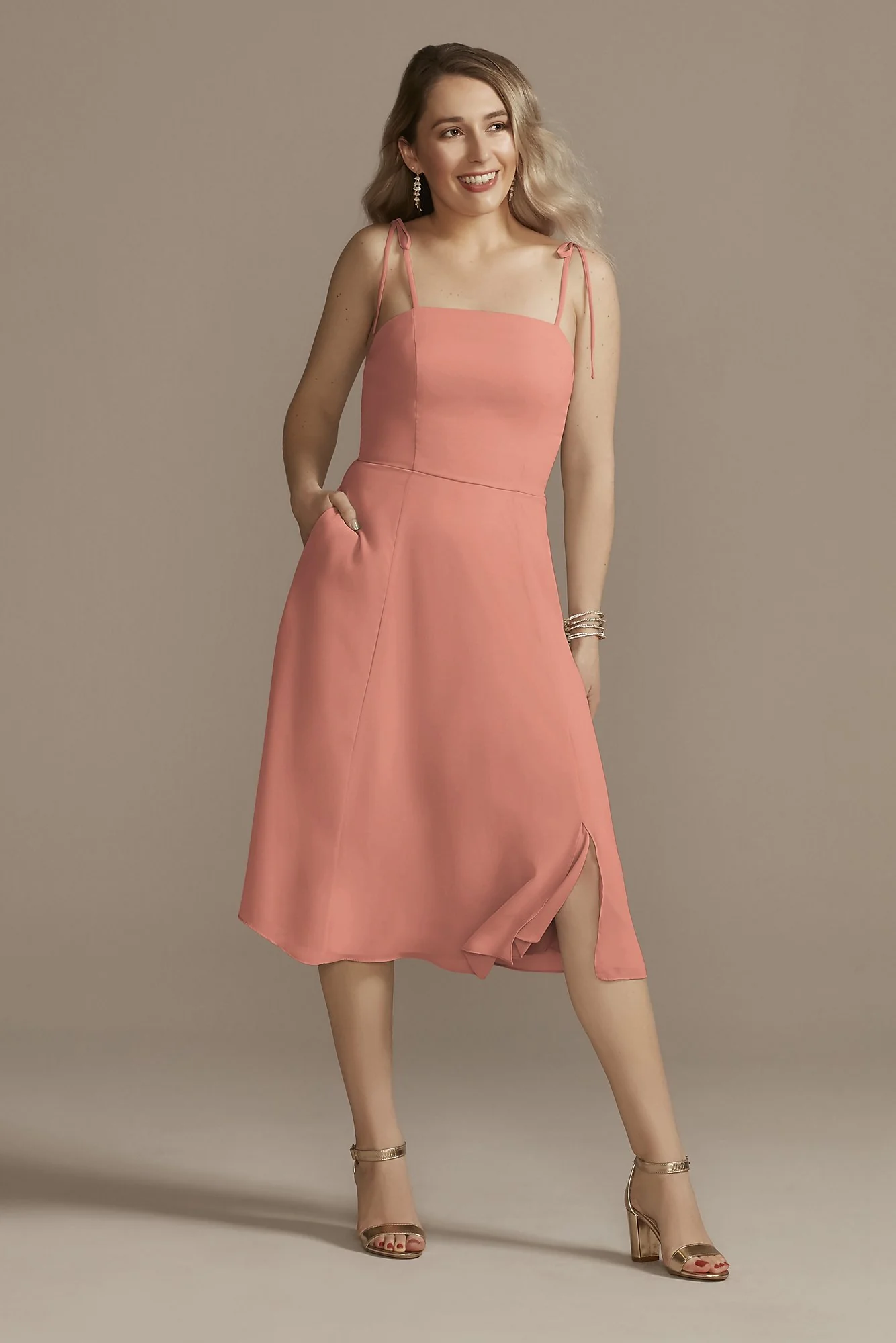 Chiffon Midi Spaghetti Strap Bridesmaid Dress - Image 6