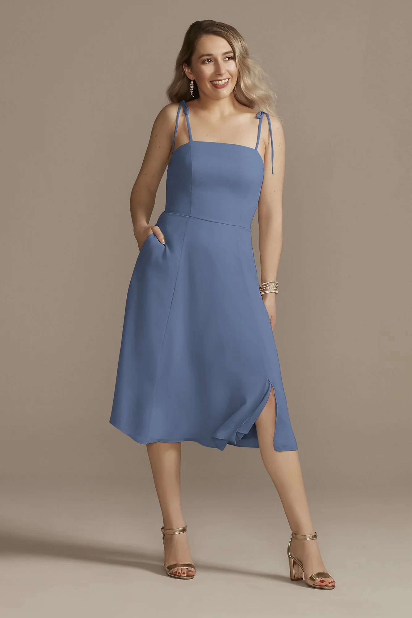 Chiffon Midi Spaghetti Strap Bridesmaid Dress - Image 8
