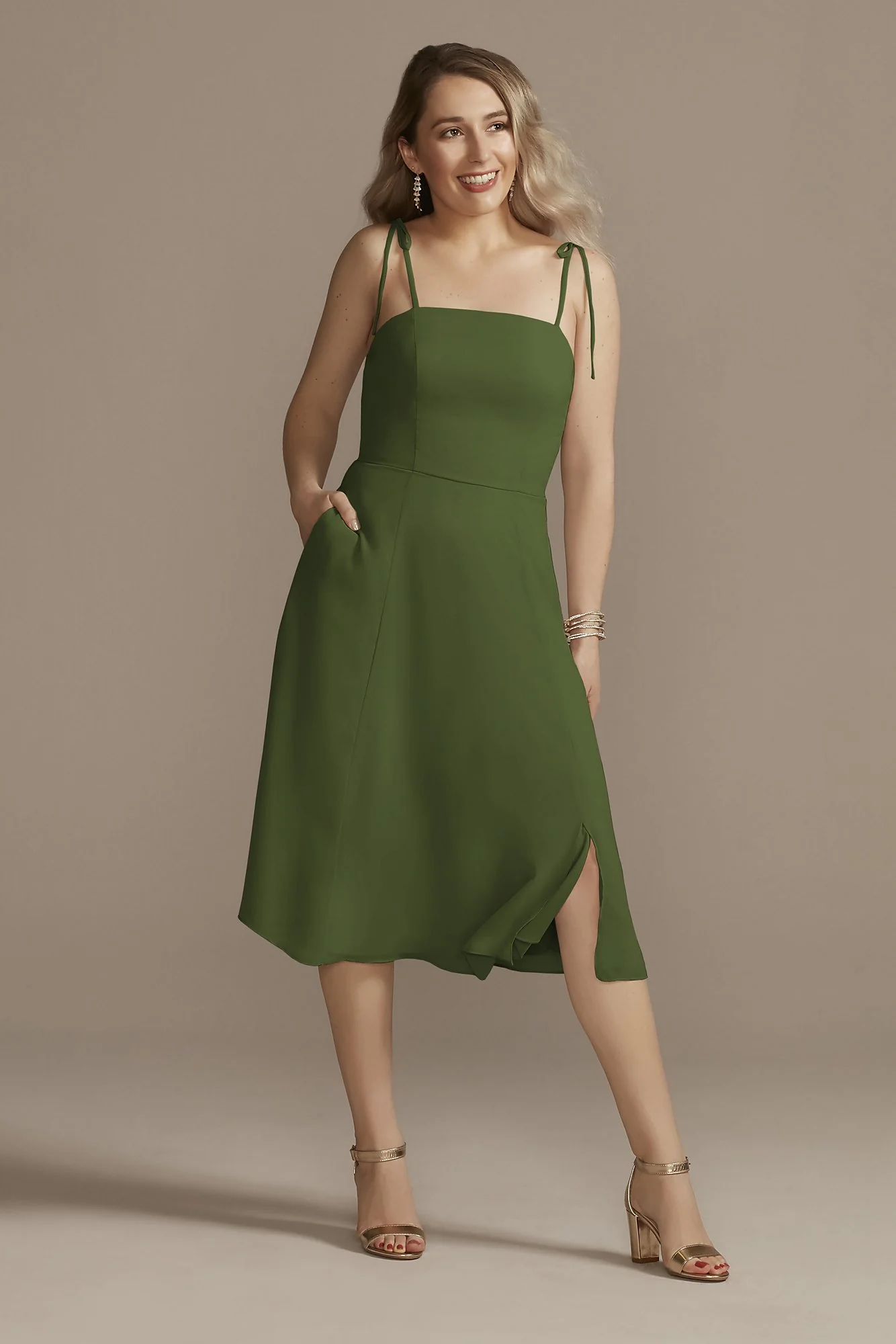 Chiffon Midi Spaghetti Strap Bridesmaid Dress - Image 9