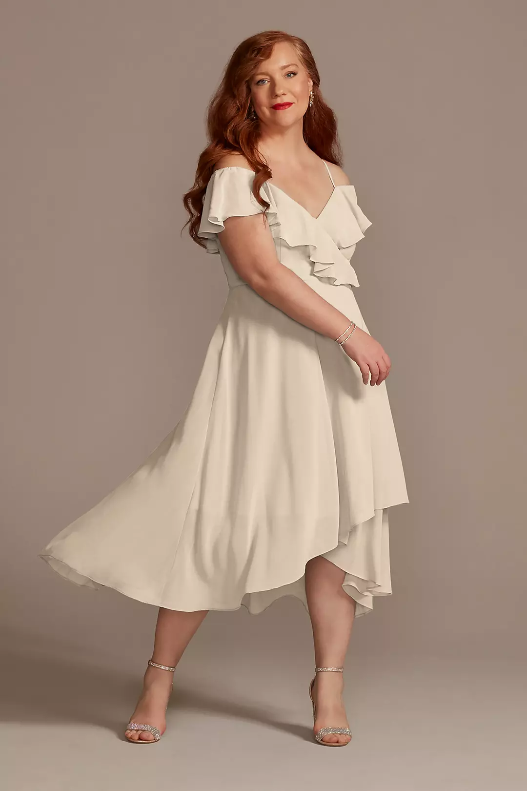 Chiffon Off-the-Shoulder Midi Dress - Image 16