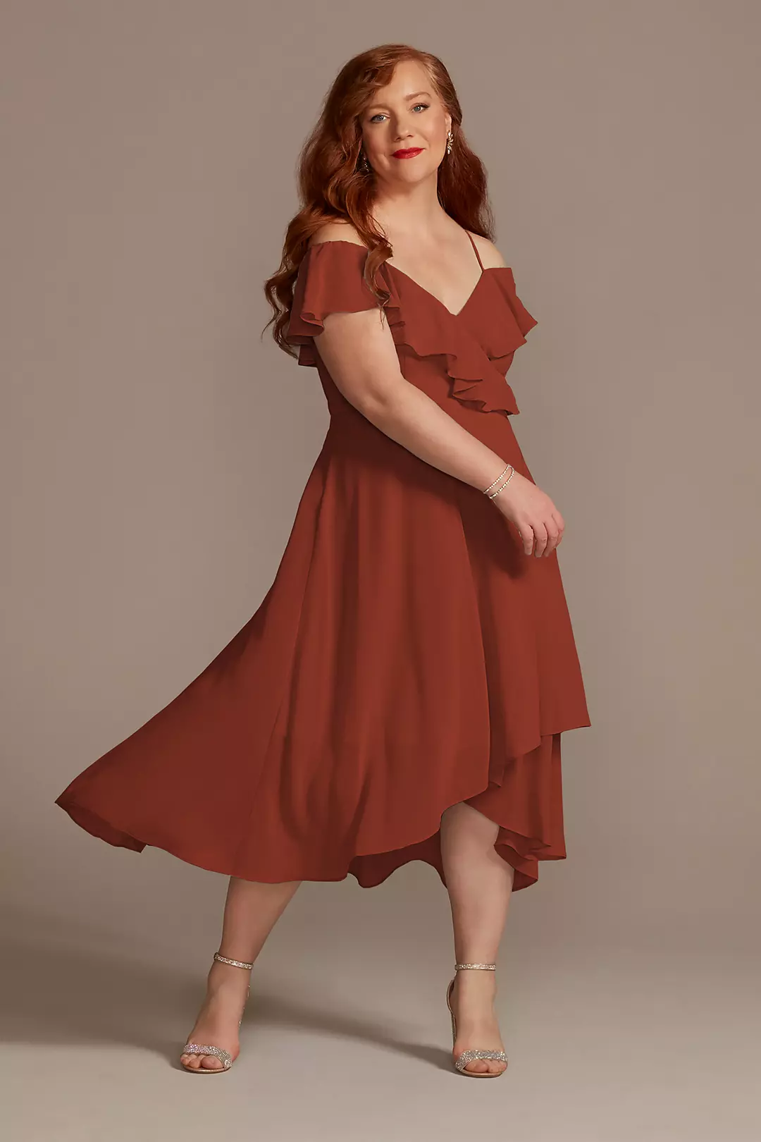 Chiffon Off-the-Shoulder Midi Dress - Image 17