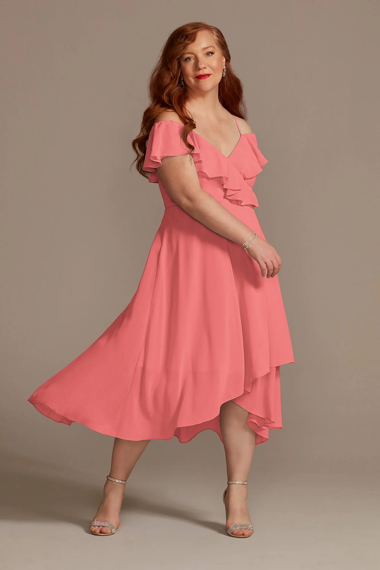 Chiffon Off-the-Shoulder Midi Dress - Image 5