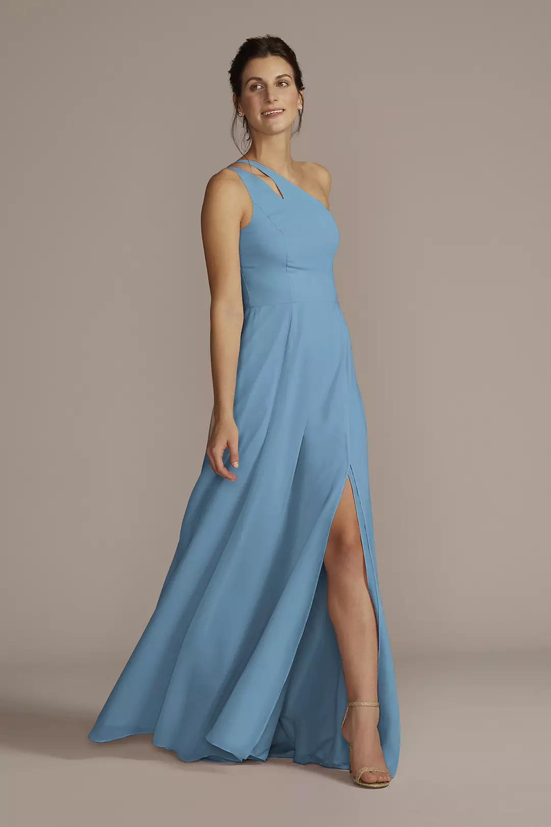 Chiffon One-Shoulder Cutout Dress - Image 109