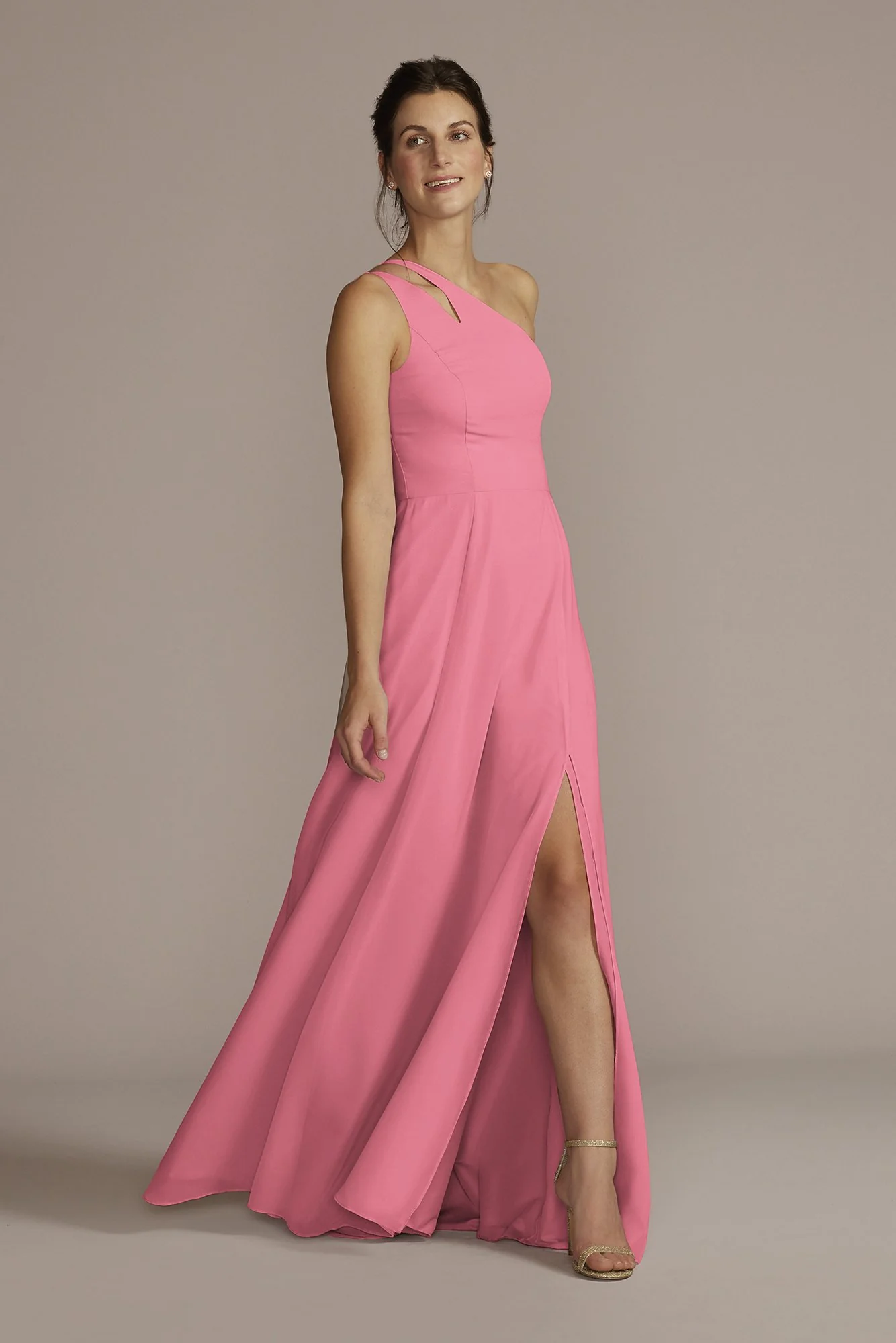 Chiffon One-Shoulder Cutout Dress - Image 29
