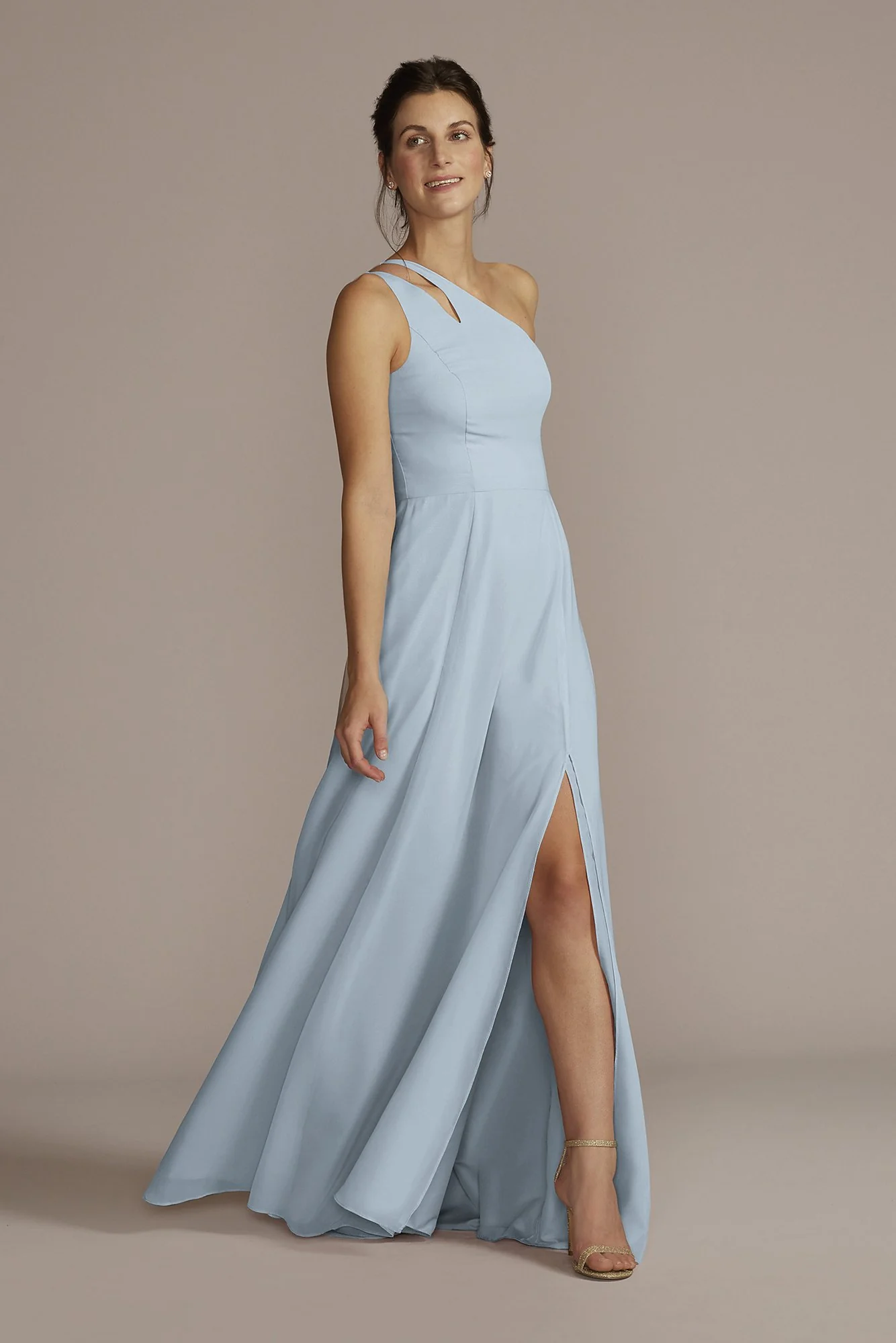 Chiffon One-Shoulder Cutout Dress - Image 3