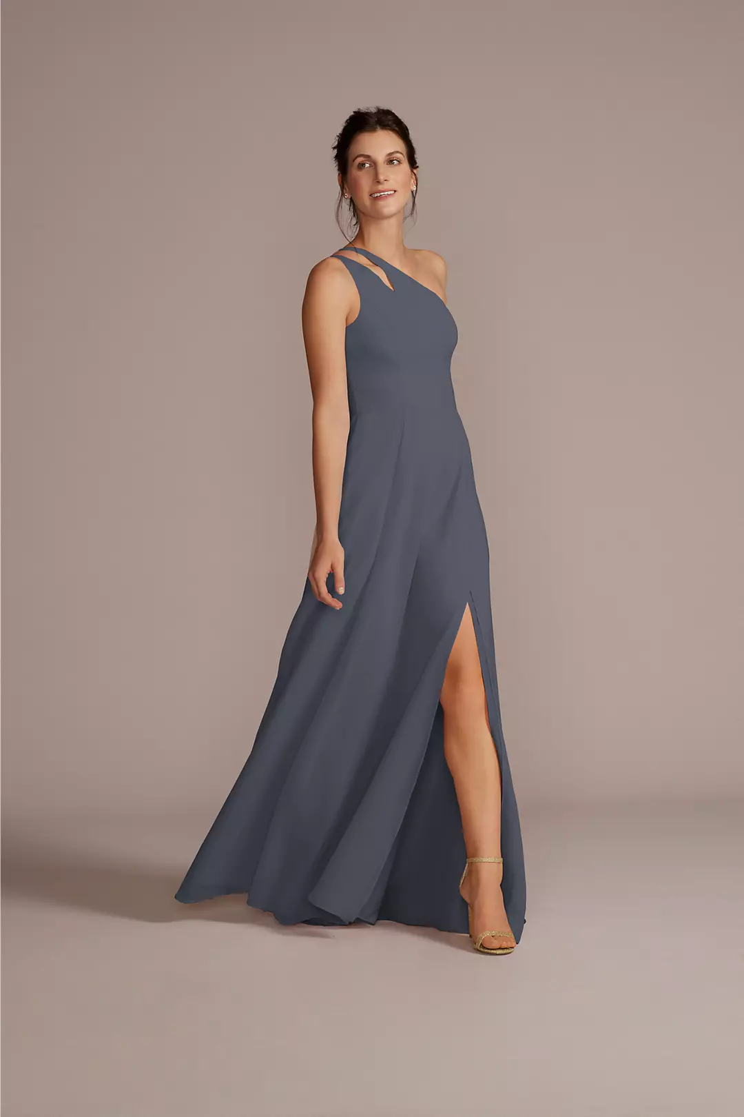 Chiffon One-Shoulder Cutout Dress - Image 46