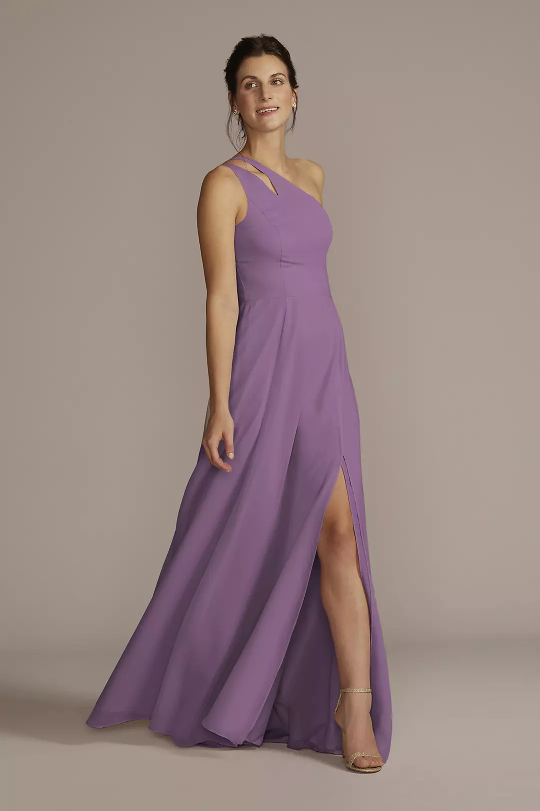 Chiffon One-Shoulder Cutout Dress - Image 58