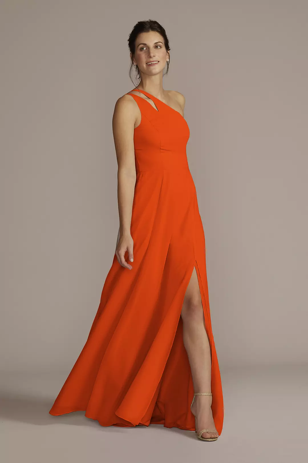 Chiffon One-Shoulder Cutout Dress - Image 66