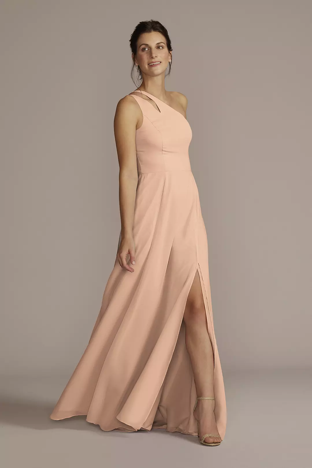 Chiffon One-Shoulder Cutout Dress - Image 68