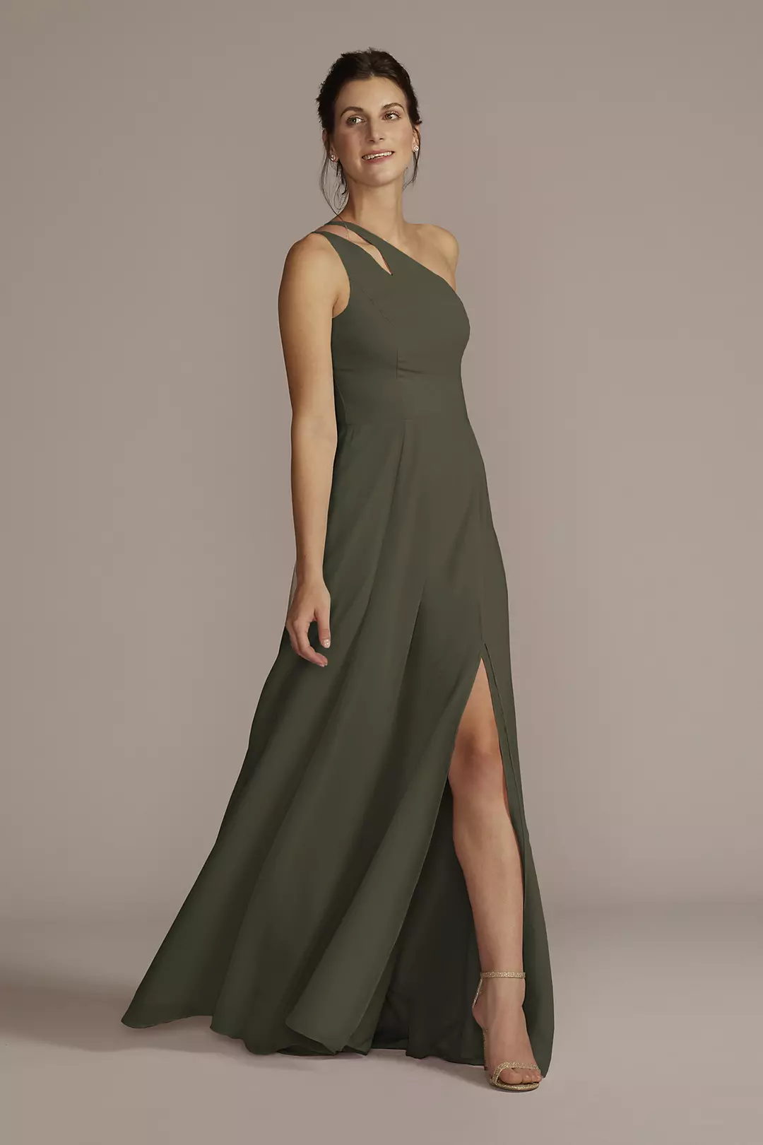 Chiffon One-Shoulder Cutout Dress - Image 69