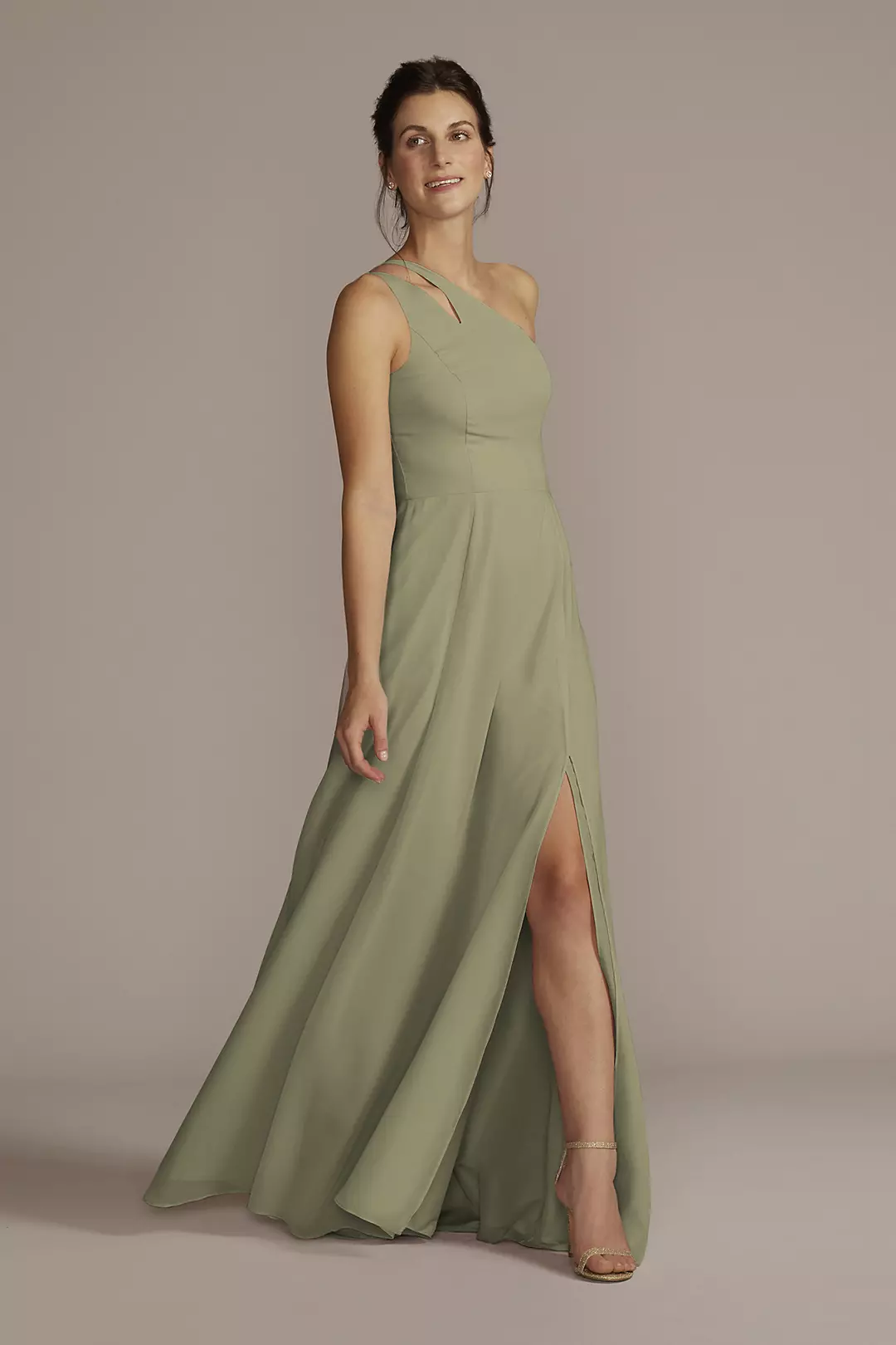 Chiffon One-Shoulder Cutout Dress - Image 75