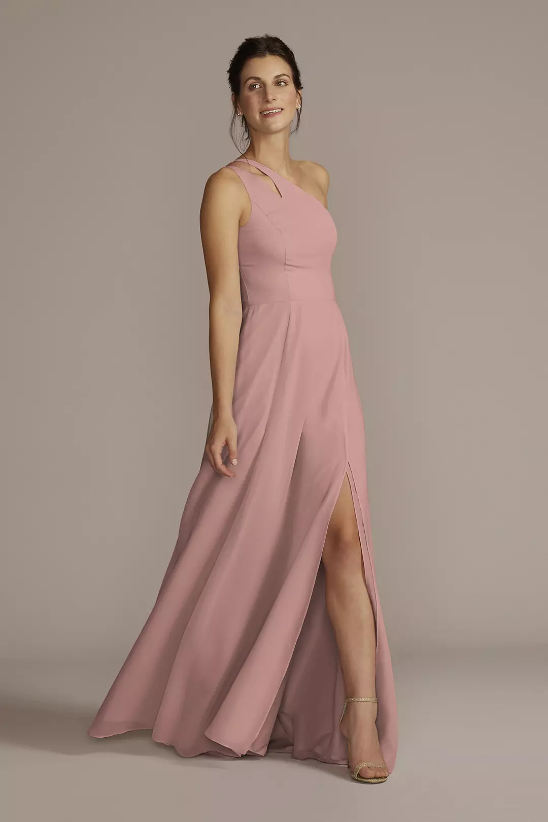 Chiffon One-Shoulder Cutout Dress - Image 76