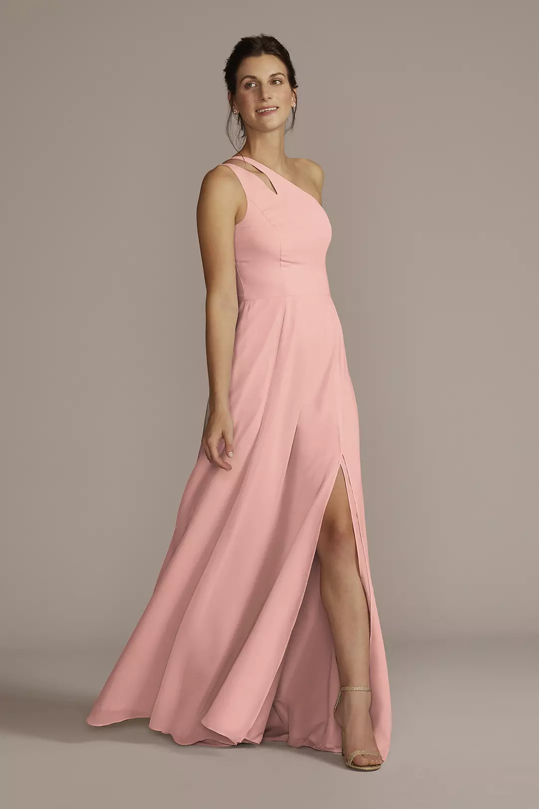 Chiffon One-Shoulder Cutout Dress - Image 82