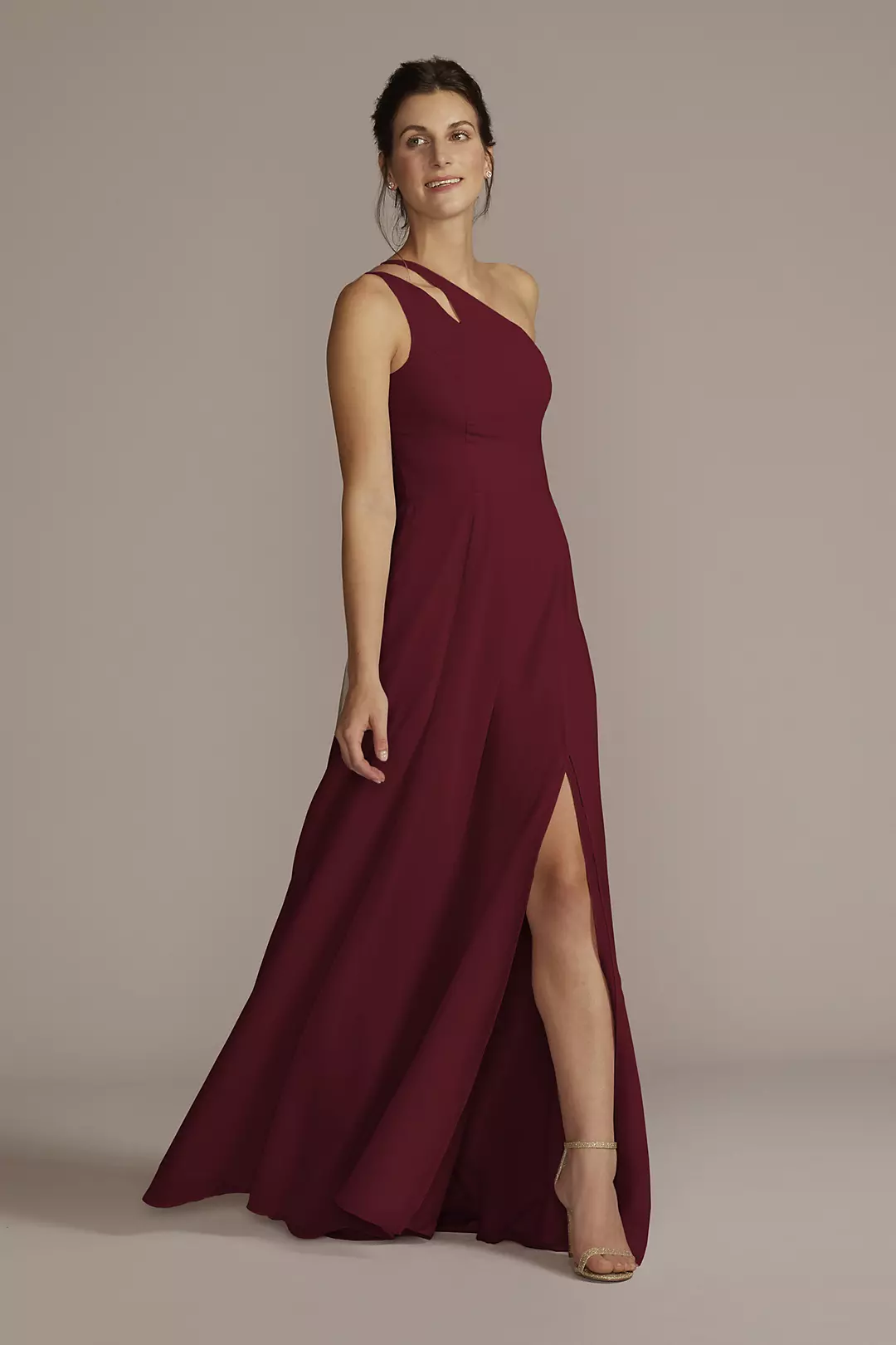 Chiffon One-Shoulder Cutout Dress - Image 84