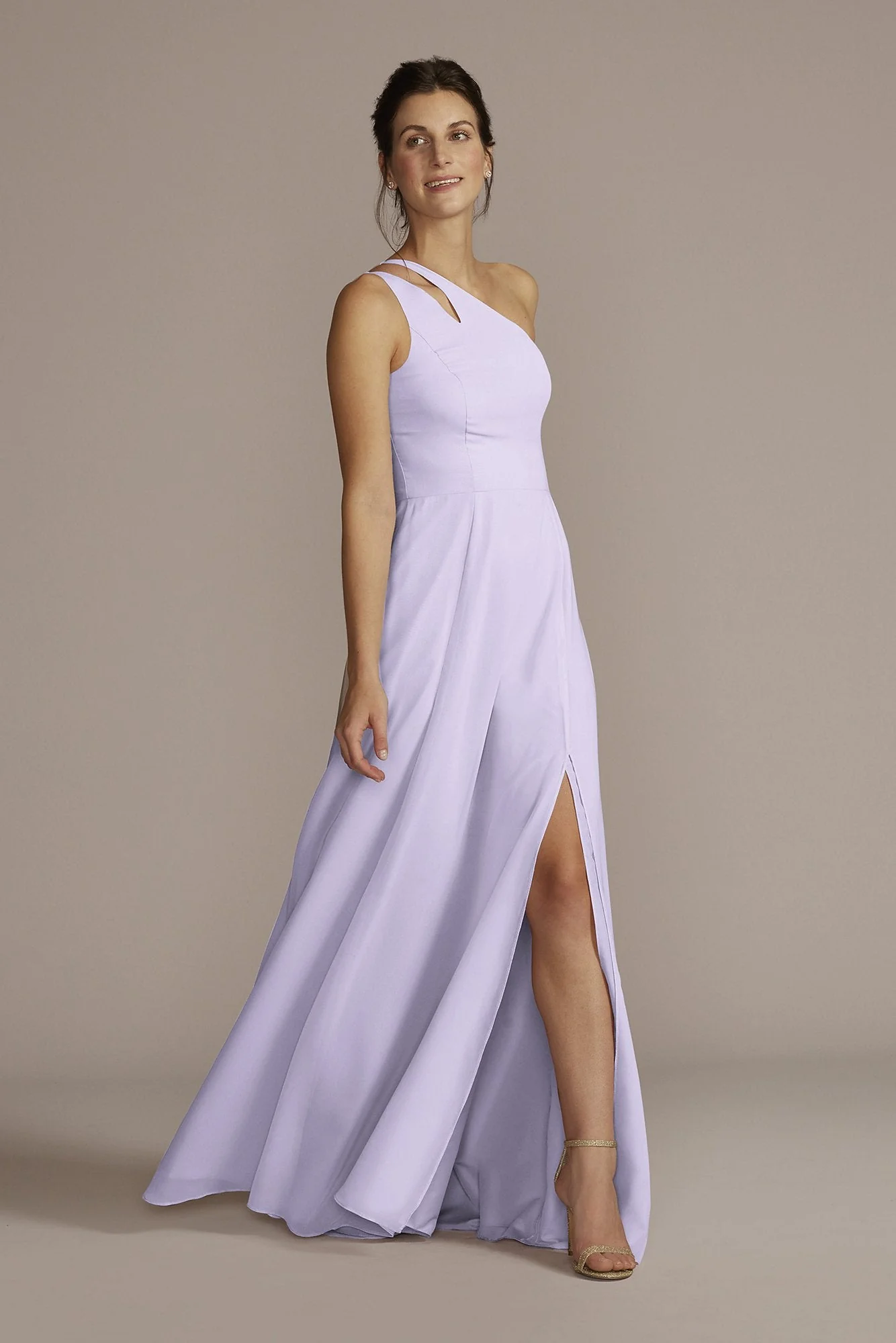 Chiffon One-Shoulder Cutout Dress - Image 87