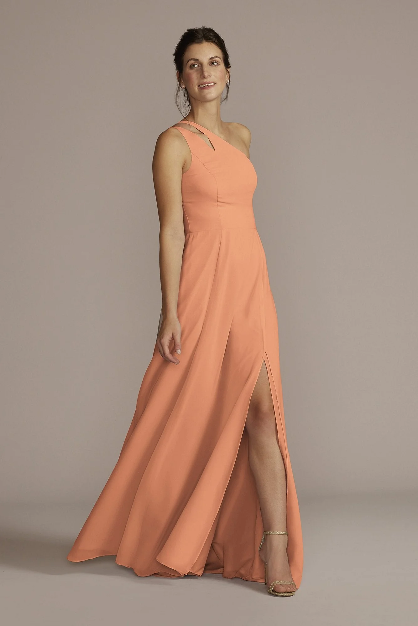 Chiffon One-Shoulder Cutout Dress - Image 98