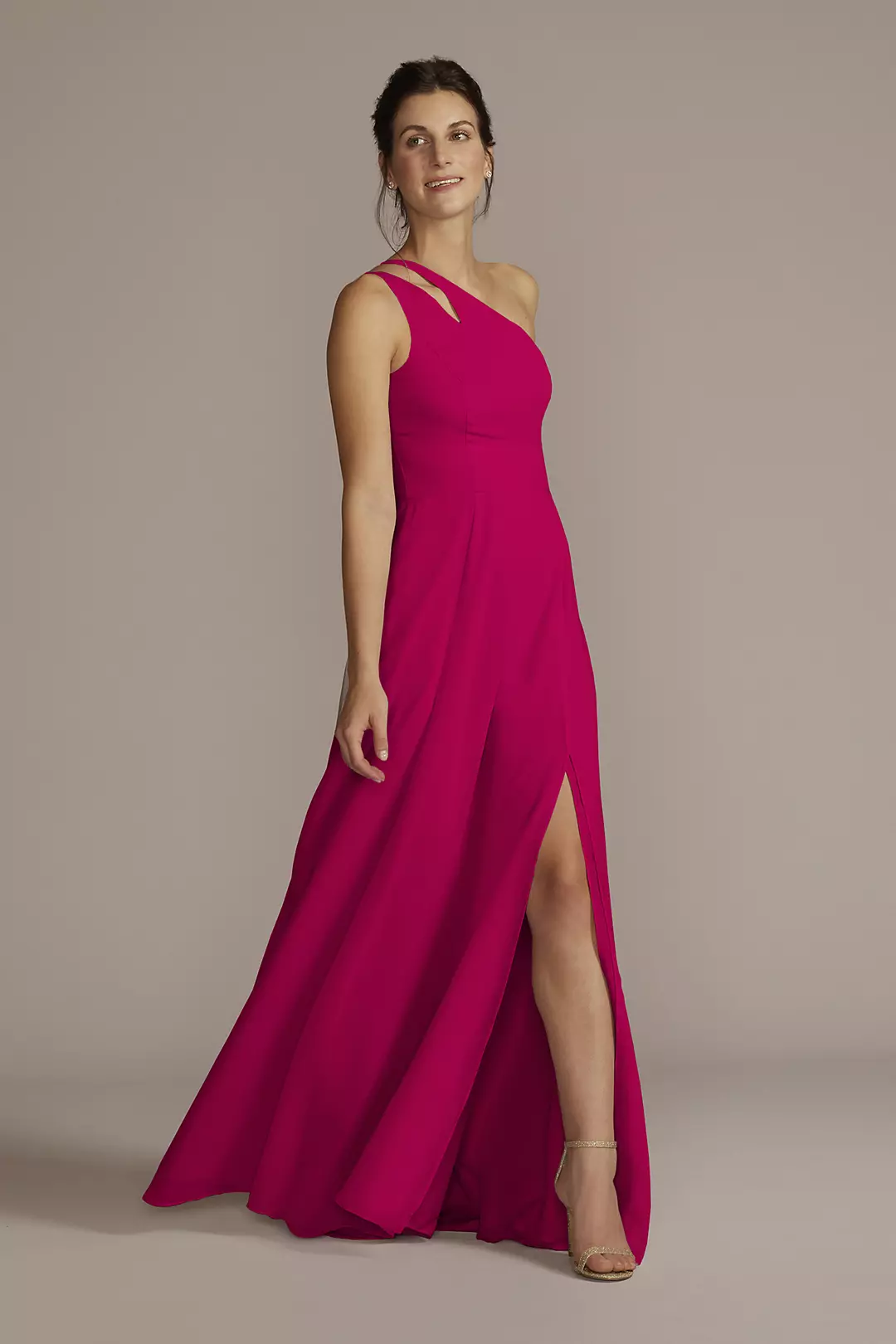 Chiffon One-Shoulder Cutout Dress - Image 99
