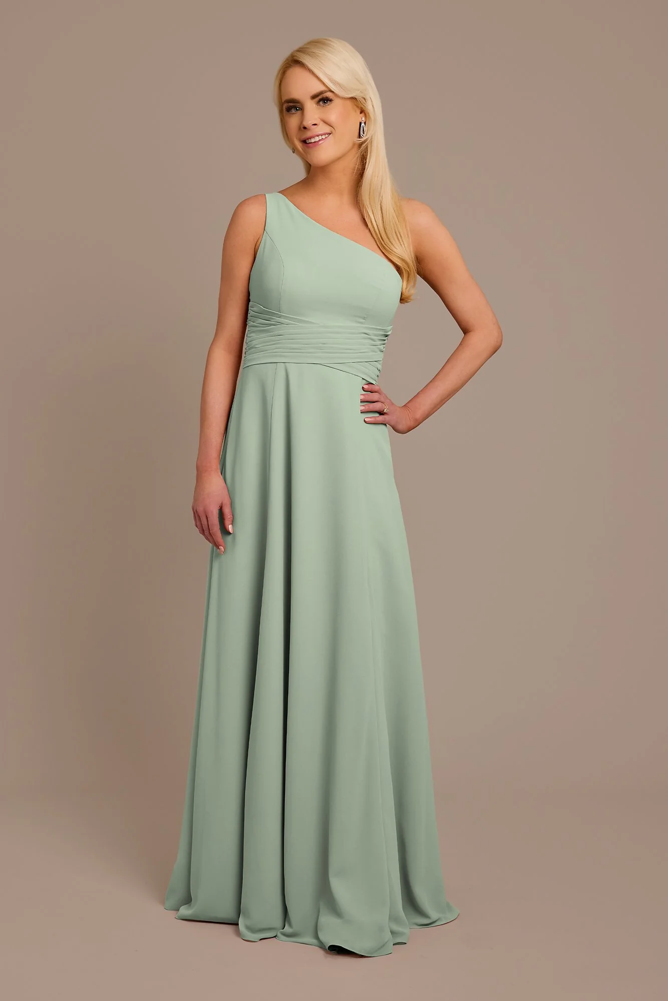 Chiffon One-Shoulder Dress with Tie - Image 3