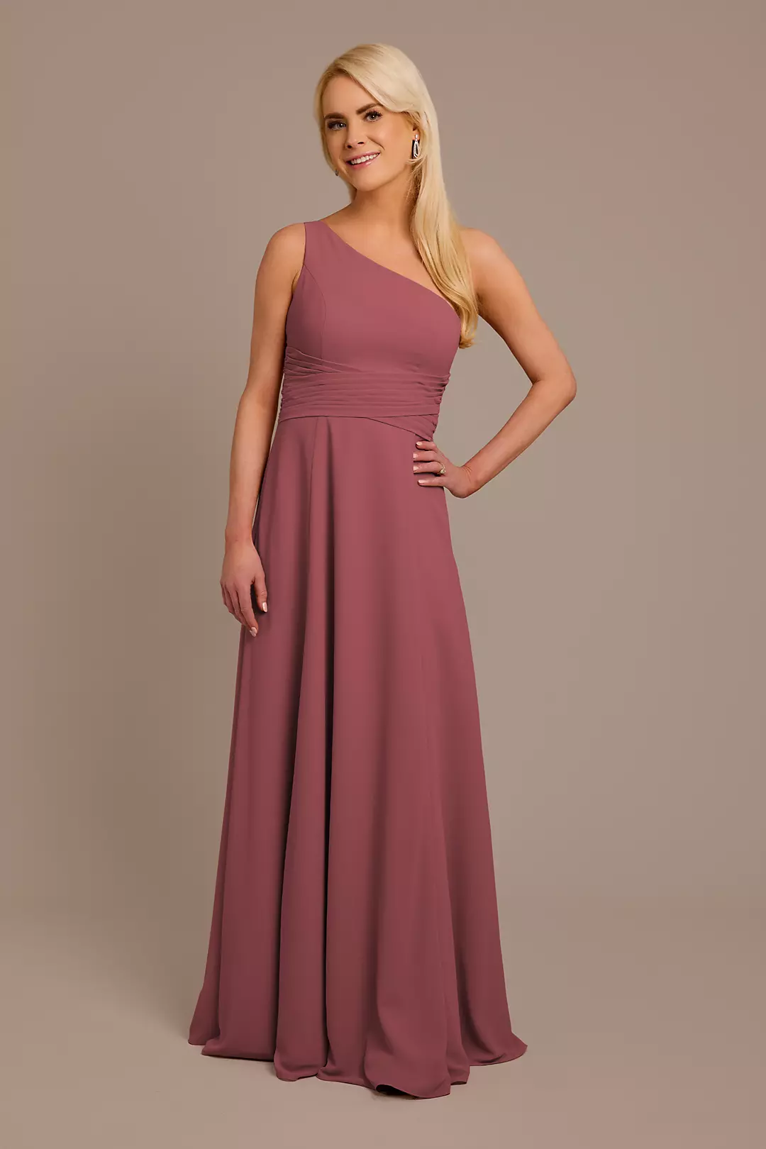 Chiffon One-Shoulder Dress with Tie - Image 47
