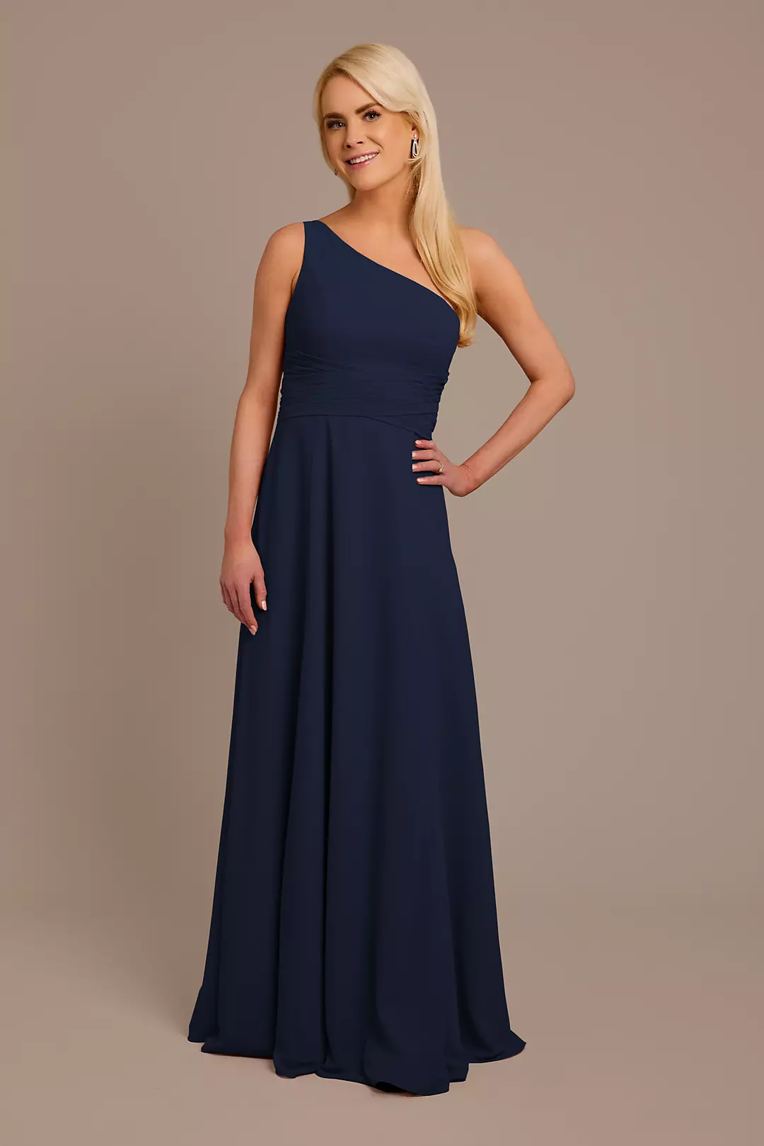 Chiffon One-Shoulder Dress with Tie - Image 61