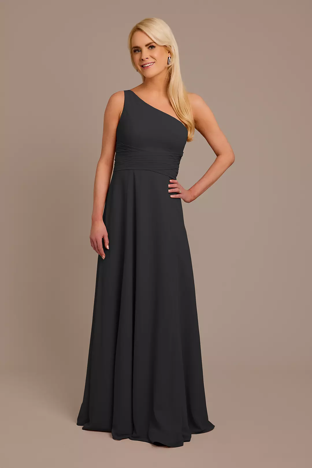 Chiffon One-Shoulder Dress with Tie - Image 64