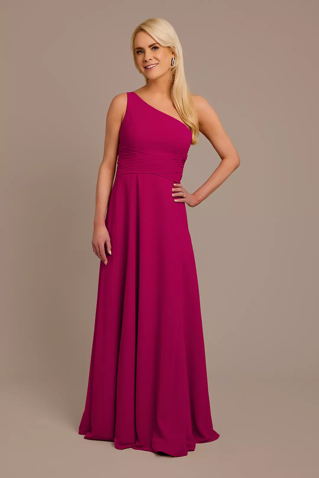 Chiffon One-Shoulder Dress with Tie - Image 79